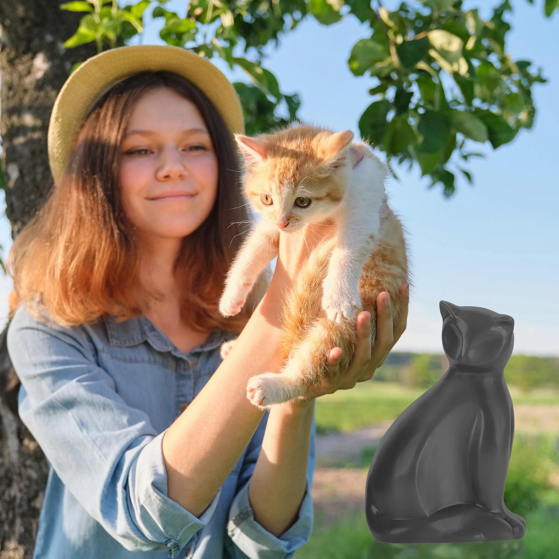 Urne en céramique pour chat, boîte de crémation pour animaux de compagnie, urne décorative marron pour cendres de chats petite à moyenne