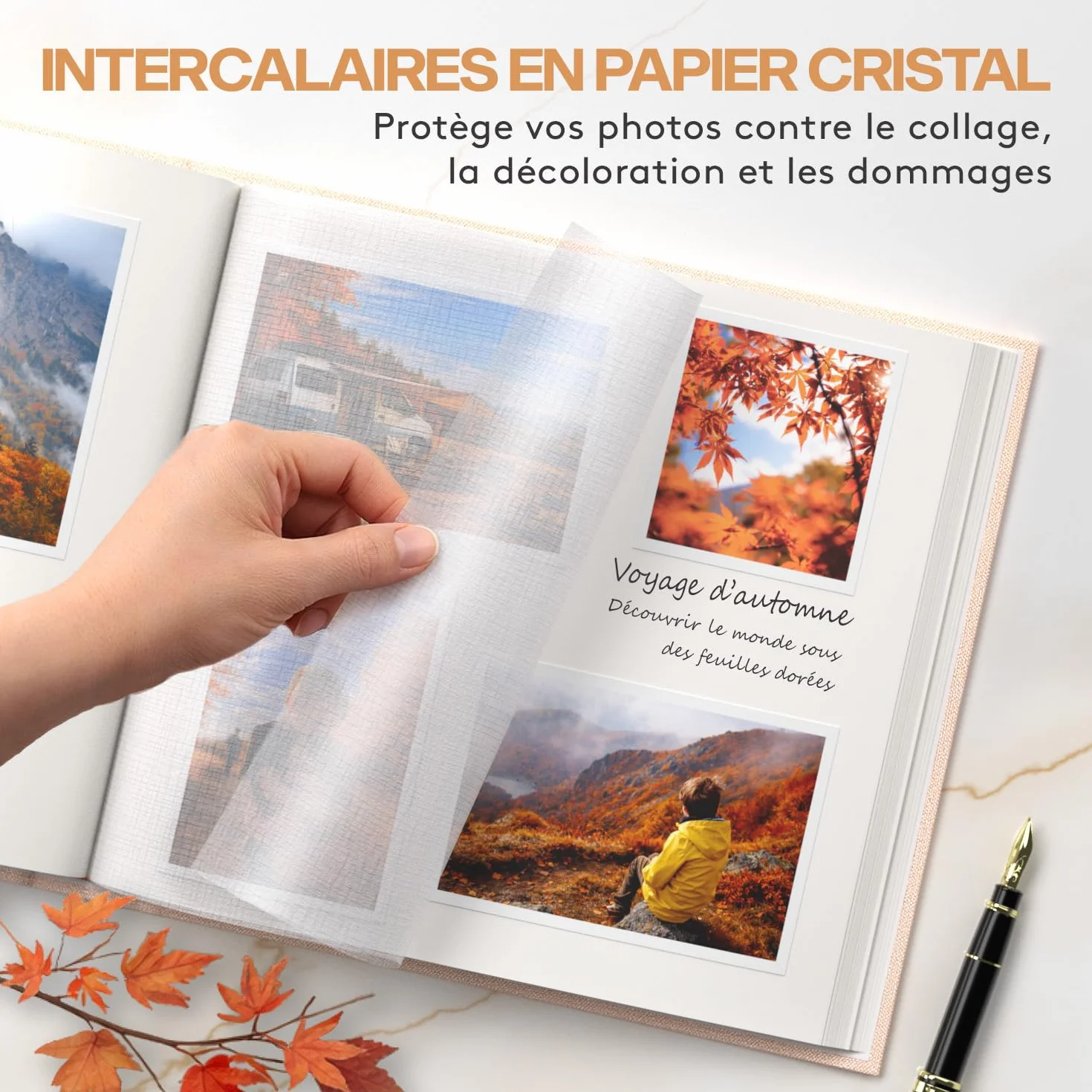 ACROPAQ Album photo scrapbooking 100 pages 600 photos 9x13 cm 10x15 cm 13x18 cm Livre photo Housse en lin Beige