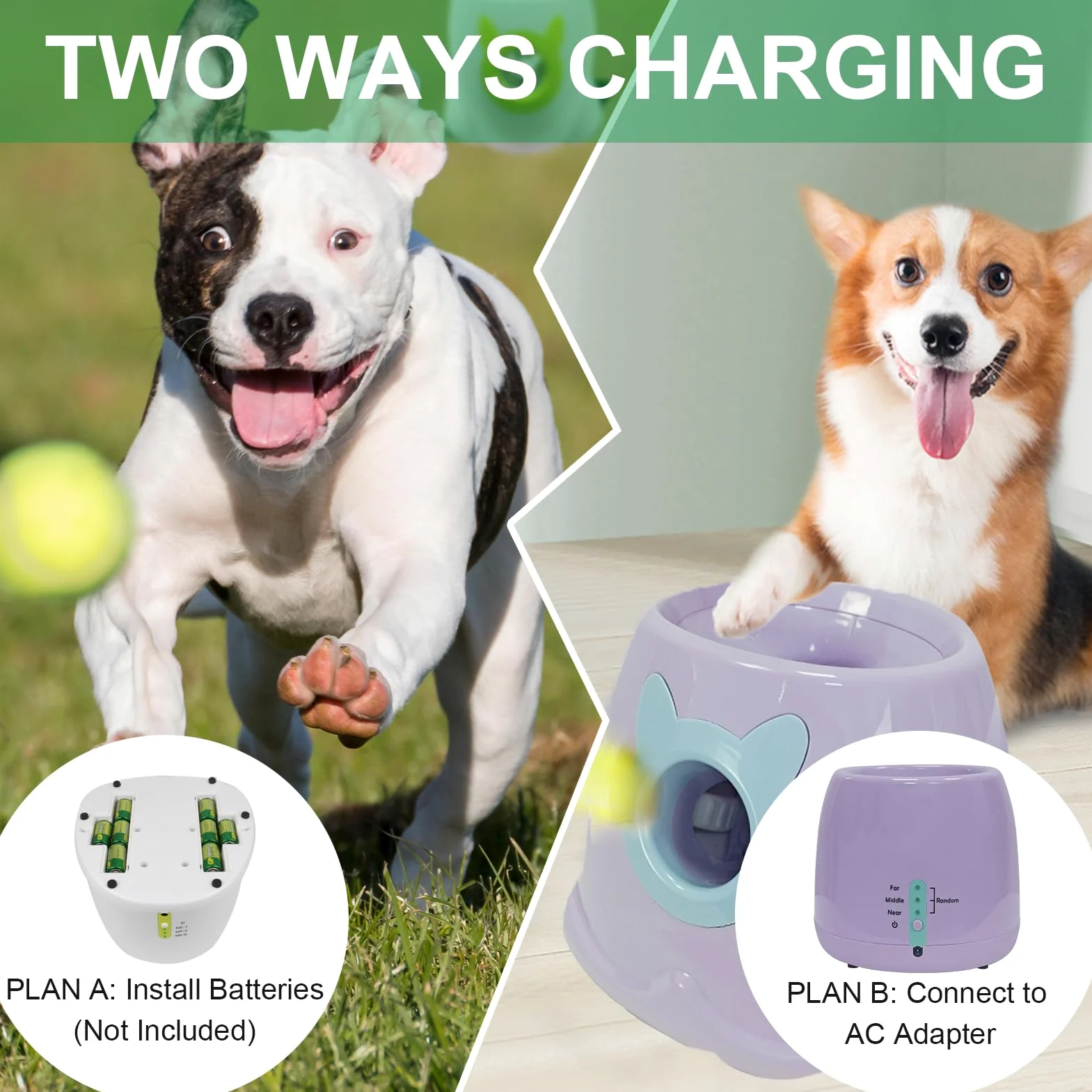 Lanceur de balle automatique pour chien - Jouet interactif pour chien - Balle de tir (jaune)