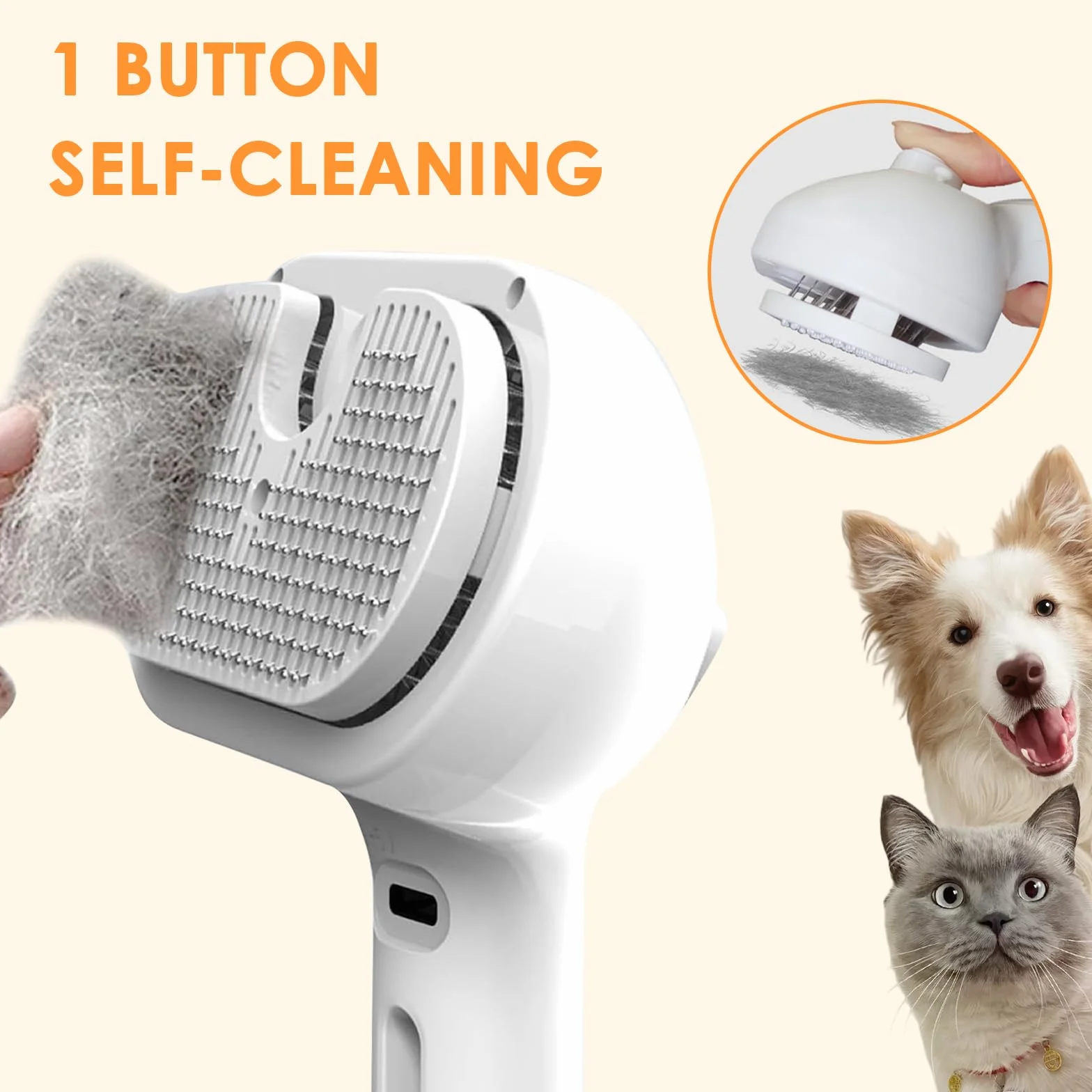 Brosse à vapeur 3-en-1 pour chien et chat avec vapeur froide et embouts en gel, démêlage douce pour poils perdus, réservoir d'eau