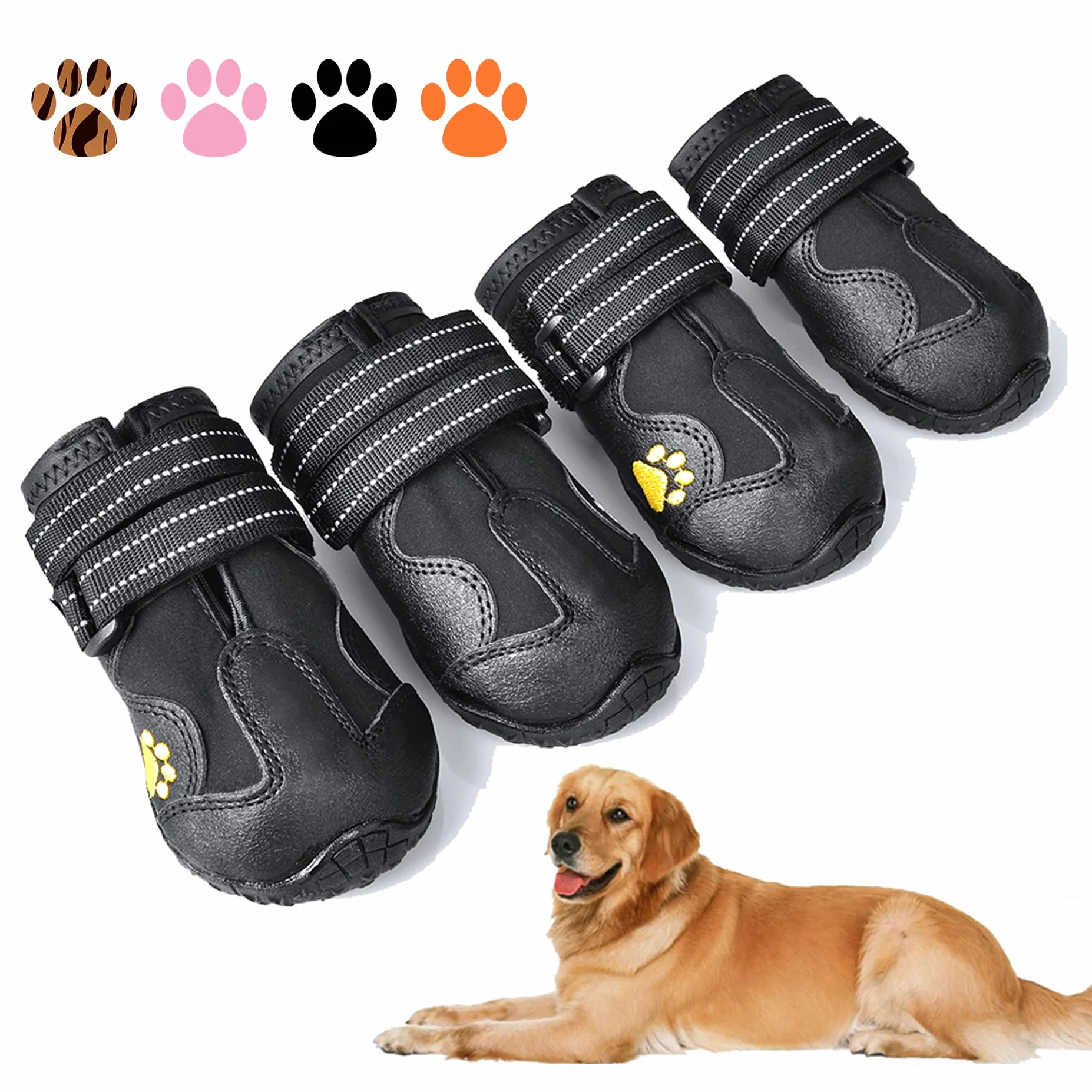 XSY&G Bottes pour Chien imperméables avec Velcro réfléchissant, Semelle antidérapante et antidérapante, Chaussures d'extérieur pour Chiens de Taille Moyenne à Grande 4P, Taille 6