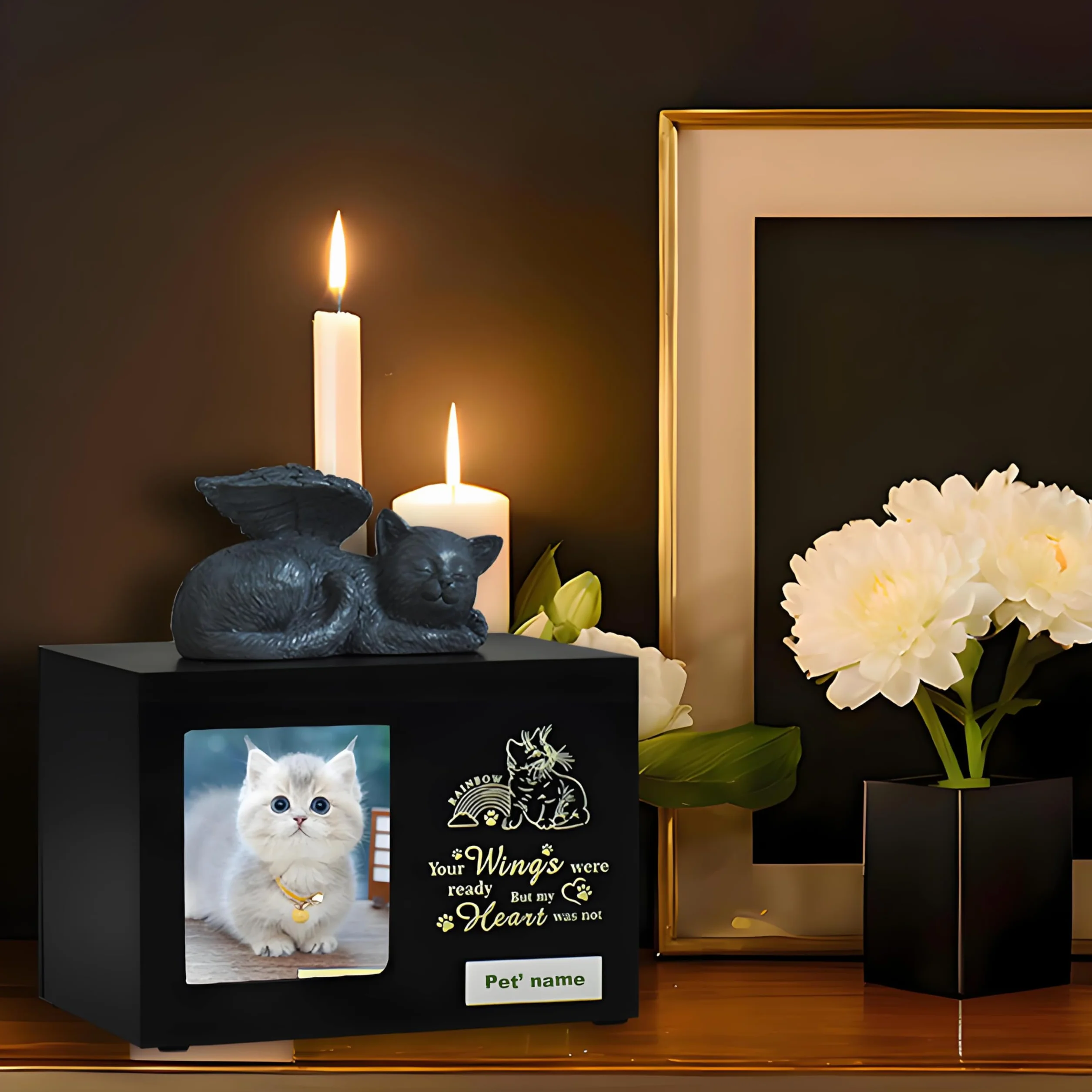 Urnes souvenir personnalisées pour chats et chiens – Boîte en bois pour cendres d'animaux avec photo – Cadeaux de condoléances