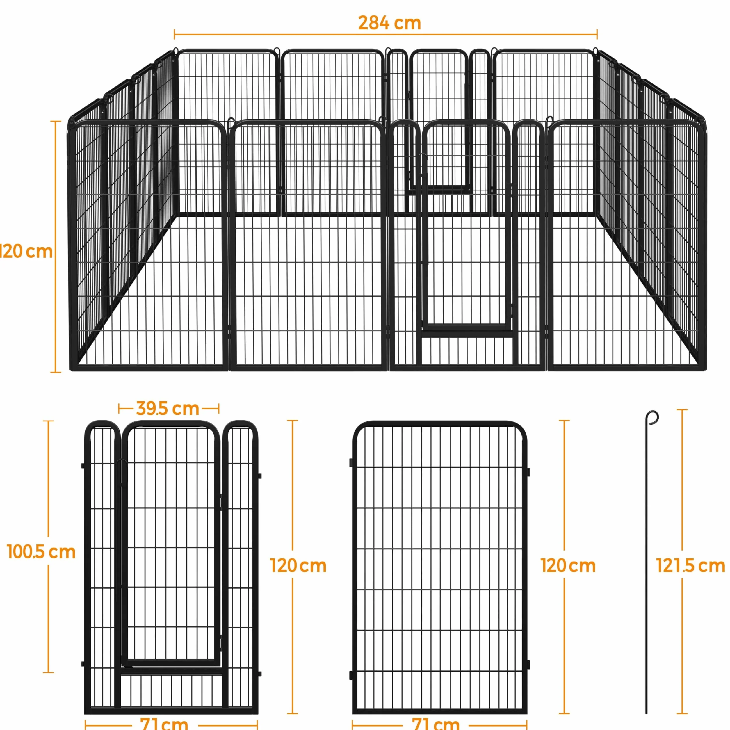 Yaheetech Parc pour Chien 16 Panneaux Enclos Exterieur avec Porte 71x120 cm