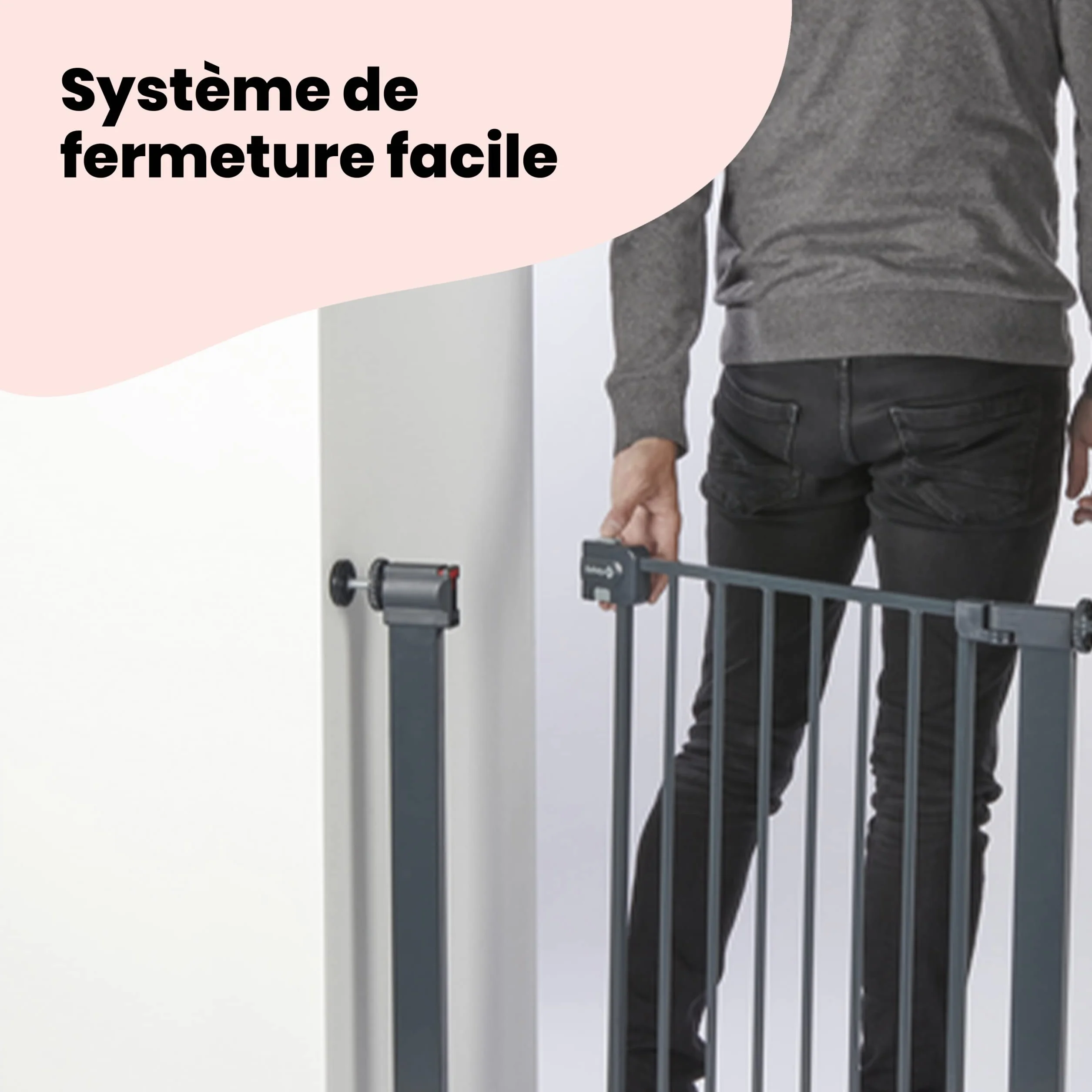 Safety 1st Easy Close Metal Gate, Barrière escalier enfant à pression 73-80 cm (max 108 cm), Double verrouillage, Noir