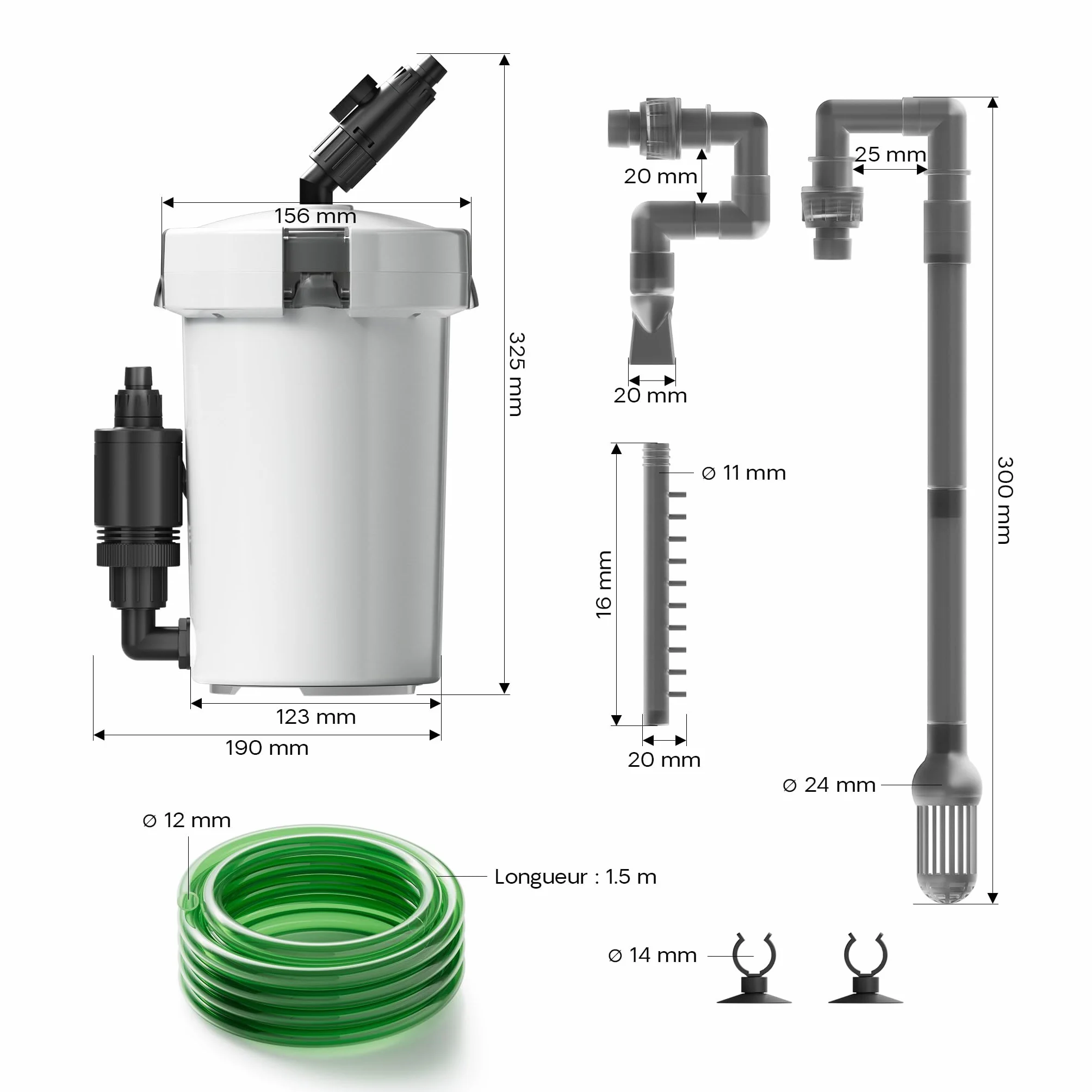 SunSun HW-603B Filtre extérieur pour Aquarium, 400 l/h, 3 étapes de filtration, 6 W
