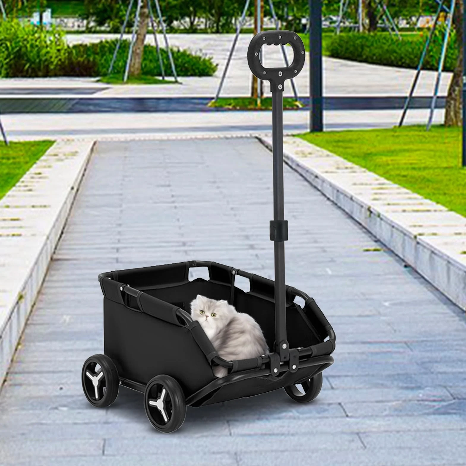 Poussette pour chiens de petite taille cage de transport à roulettes pliable 4 roues pour chats chiots animaux voyages