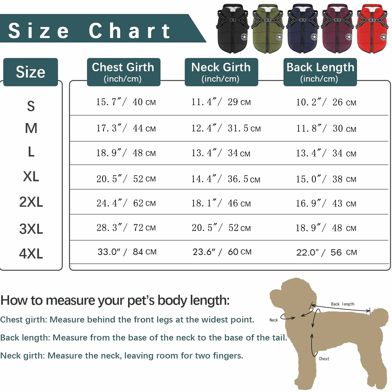 Aiboria Manteau d'hiver pour Chien Coupe-Vent Imperméable 2 en 1 Gilet avec Harnais Veste Chaud Rembourré