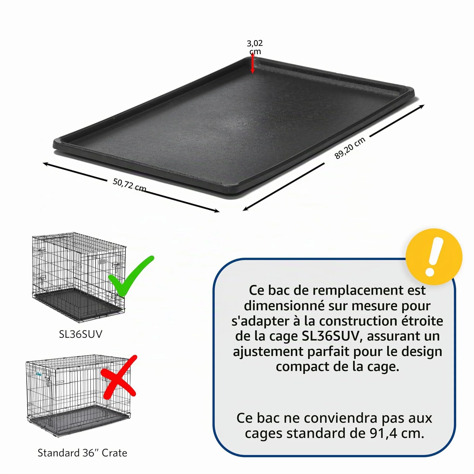 MidWest Homes for Pets 23PAN Plateau de remplacement pour caisse de chien SUV 91,44 cm noir compatible SL36SUV
