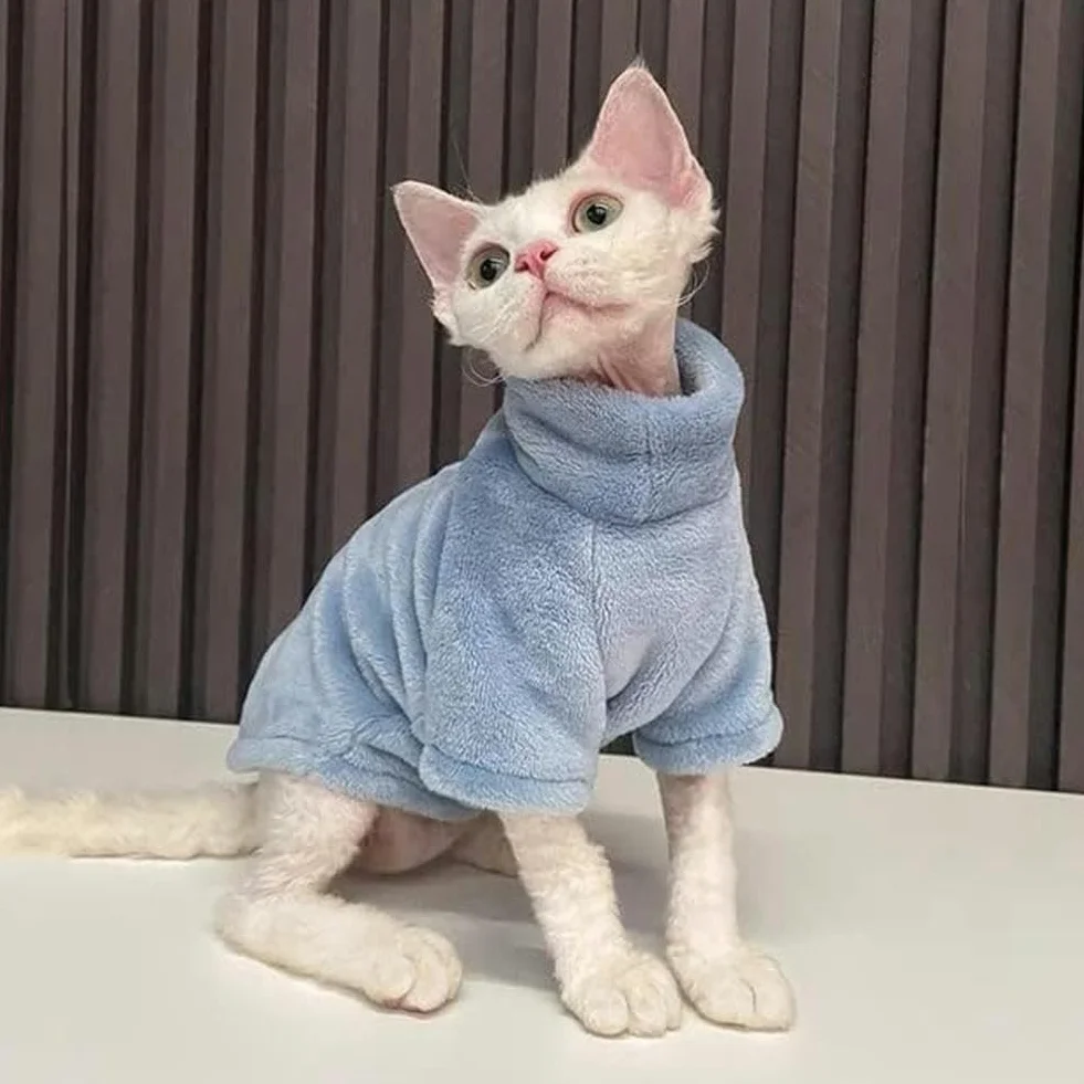 Manteau d'hiver pour chat Sphinx à capuche épais double face velours XS