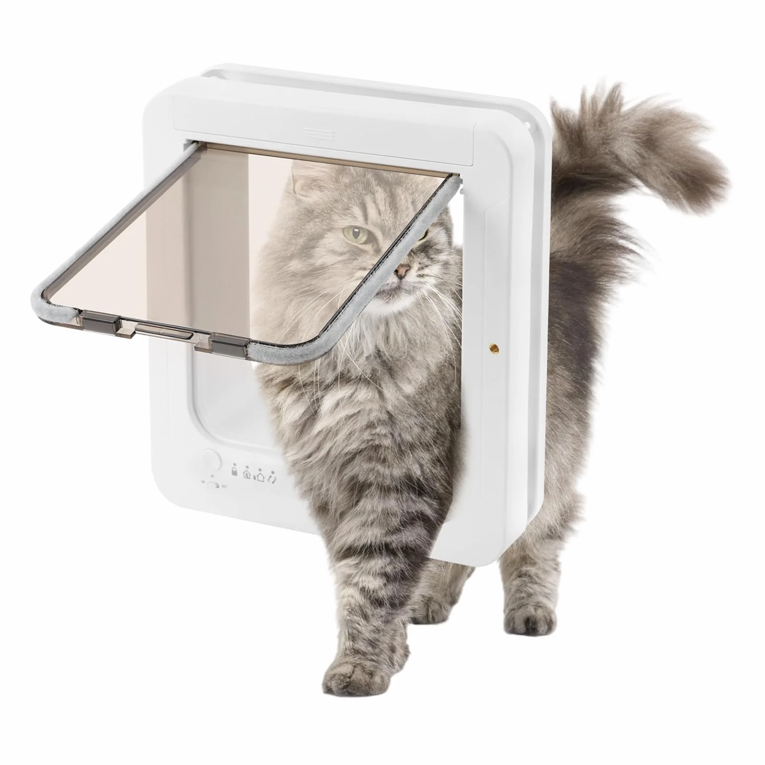 Chatière à micropuce RFID 4 voies pour porte avec télécommande pour chats et petits chiens (blanc)