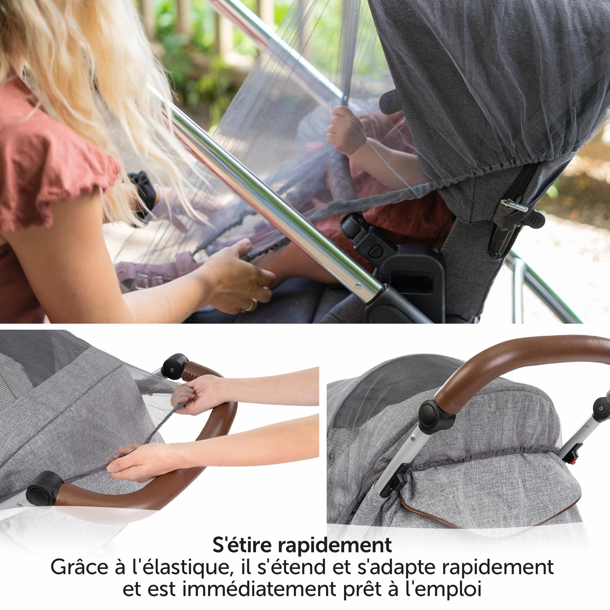 Zamboo Moustiquaire Poussette Universelle Filet Anti Moustique Protection Fine Résistante Lavable Gris