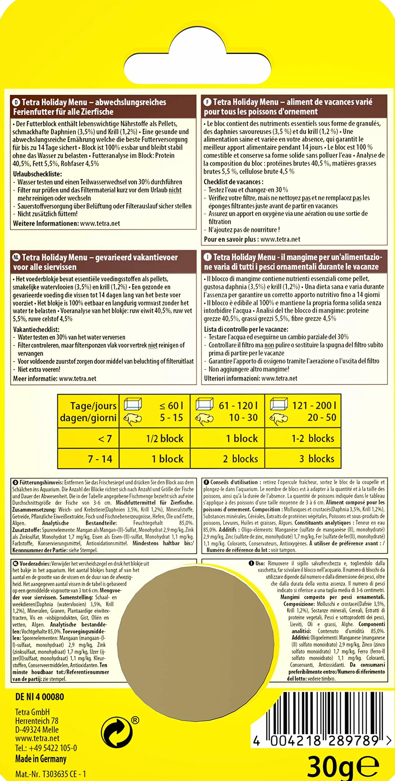TETRA Holiday Menu 1 Bloc x 30 g Multicolore