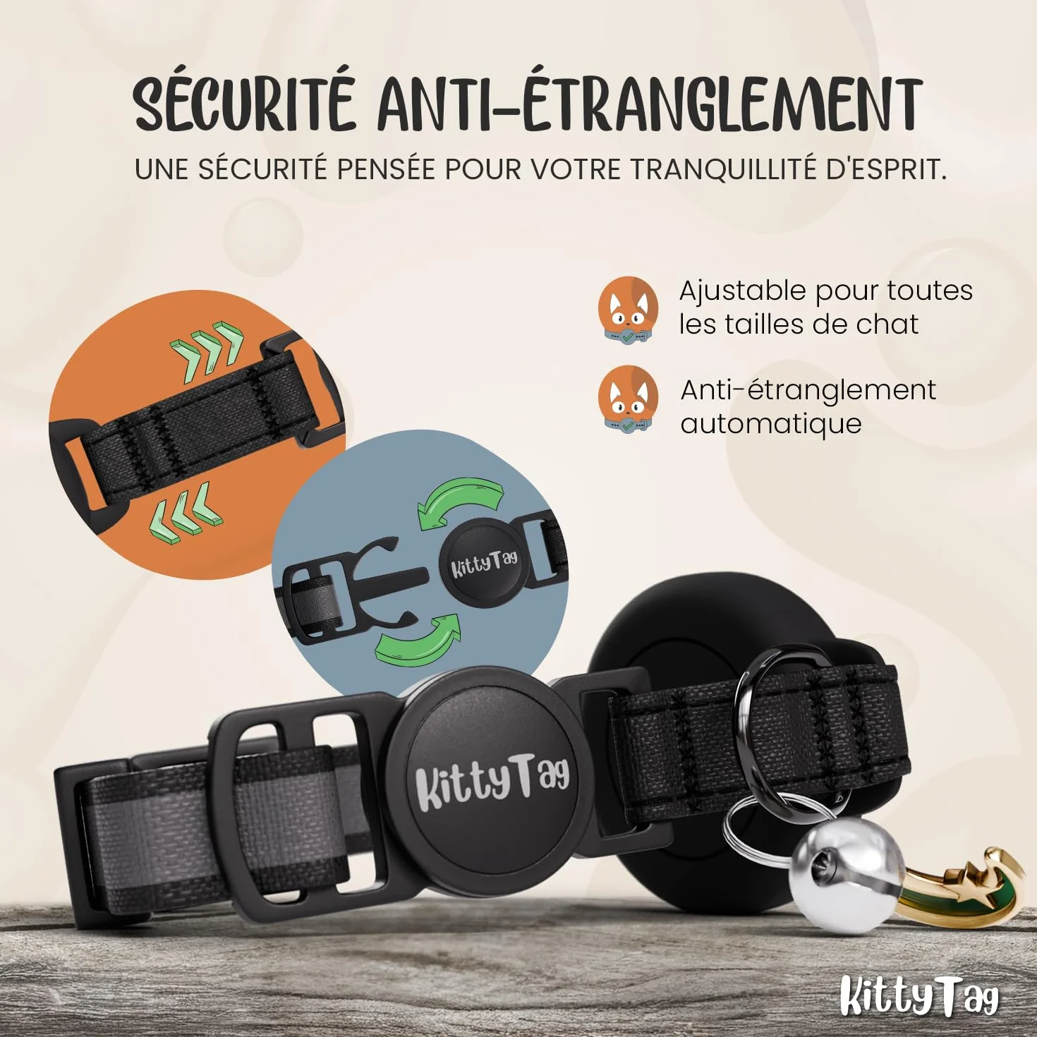 Collier Chat GPS Réfléchissant Lumineux Anti-étranglement Réglable Compatible Airtag Apple