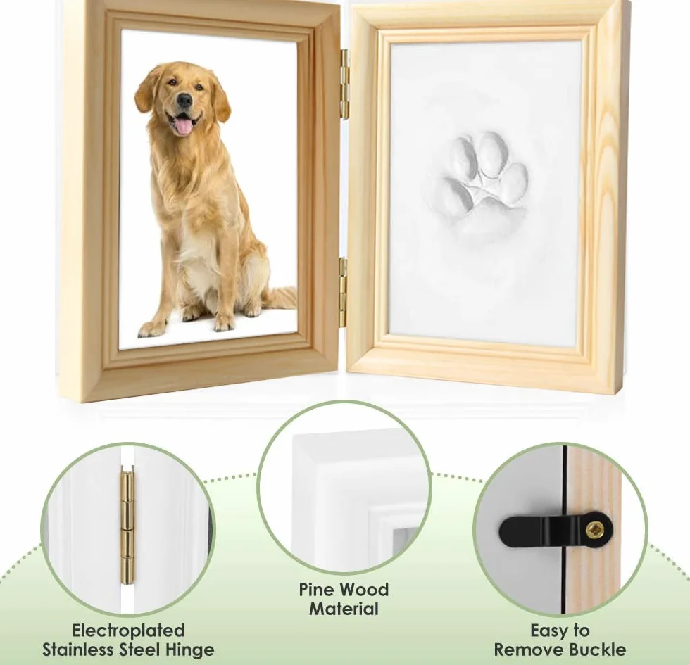 Cadre Photo Empreinte Chien Chat Kit Moulage Impression Animaux 8 x 12 cm Bois