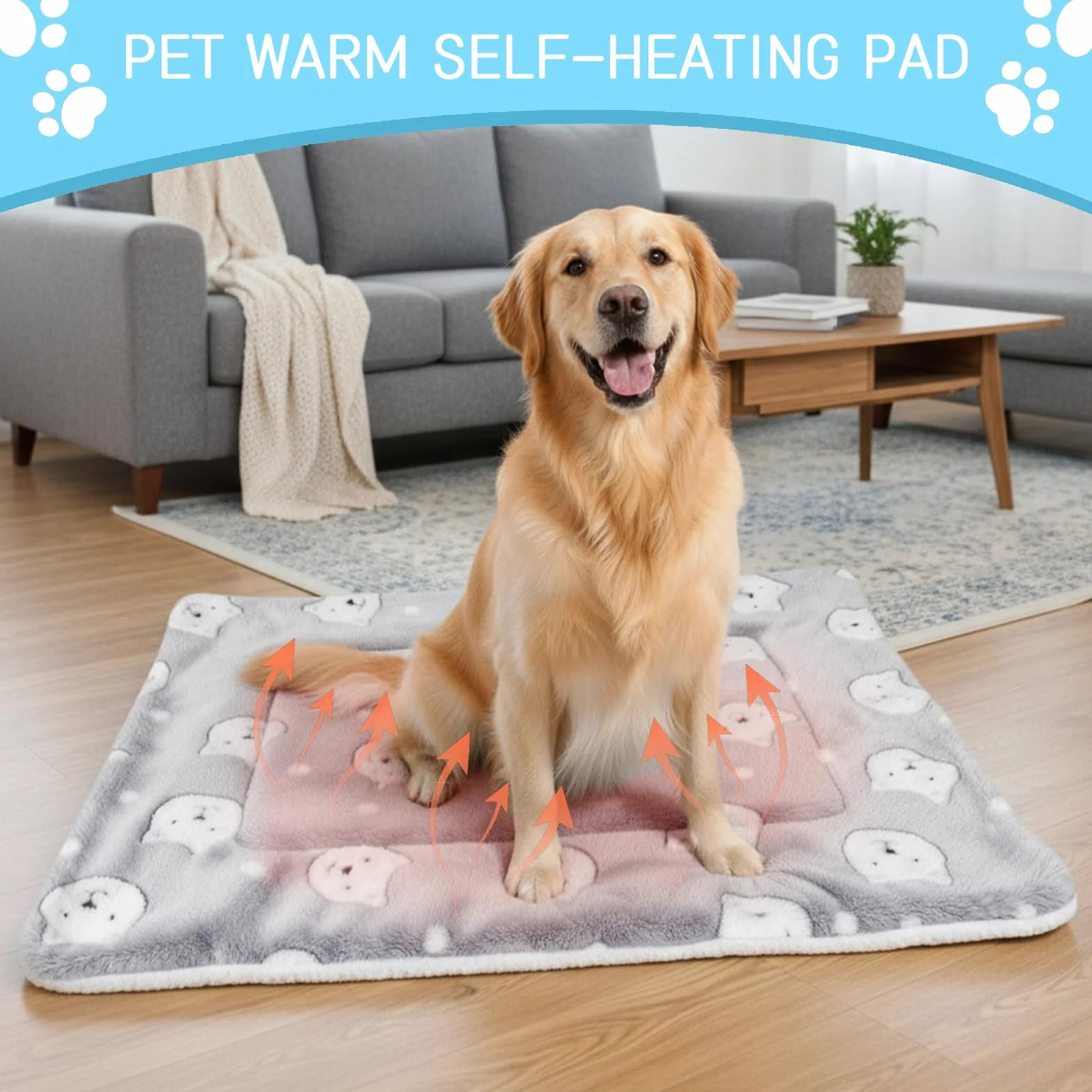 Tapis pour Chien Motif Ours Réversible 79x60 cm Gris Couverture Chaude
