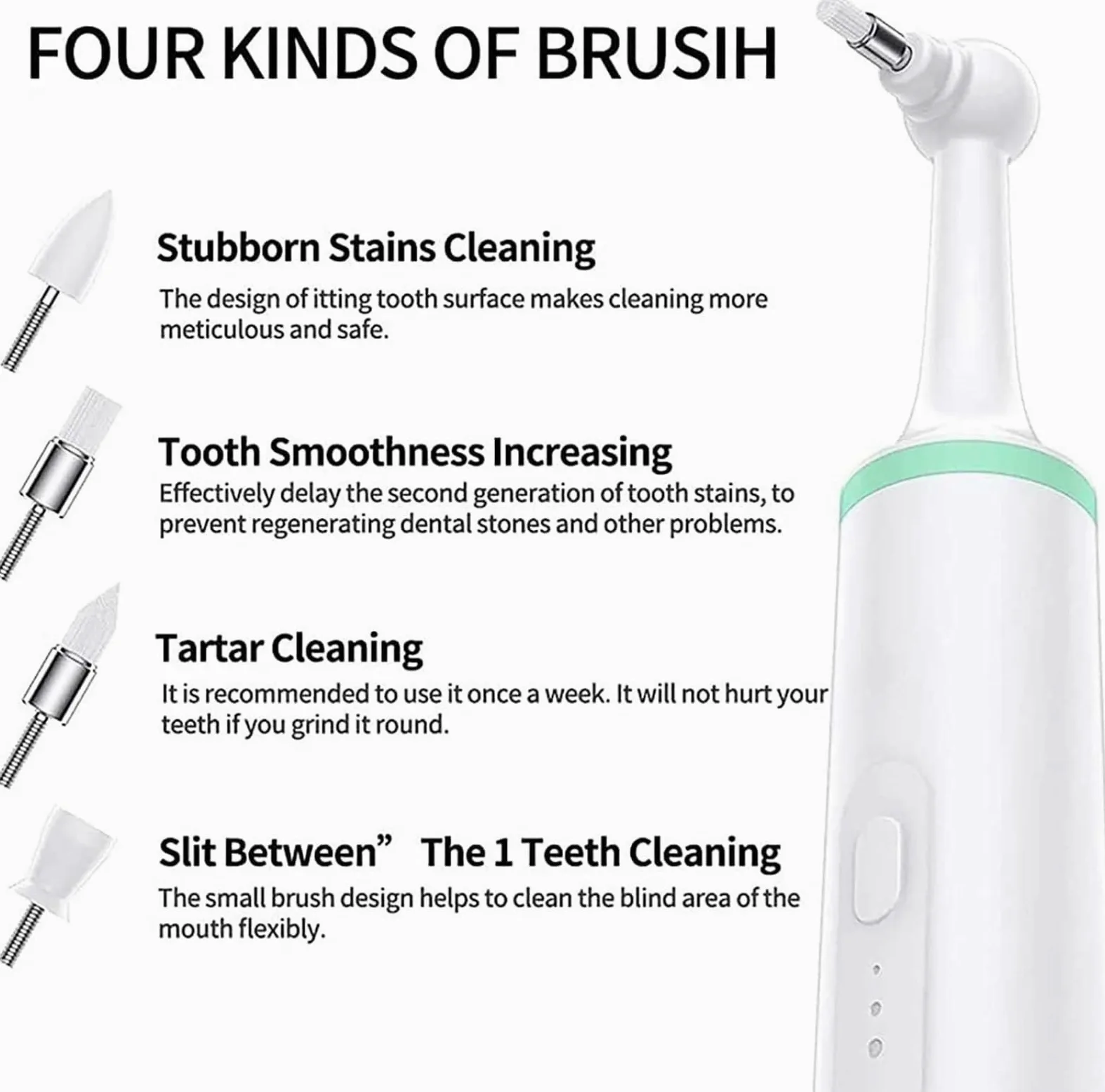 Pet Electric Toothbrush Tooth Removal Dog Mouth Cleaning Tool - Ultrasonic Toothbrush for Dog with 4 Brush Heads for Stain Eraser Tooth Polisher
