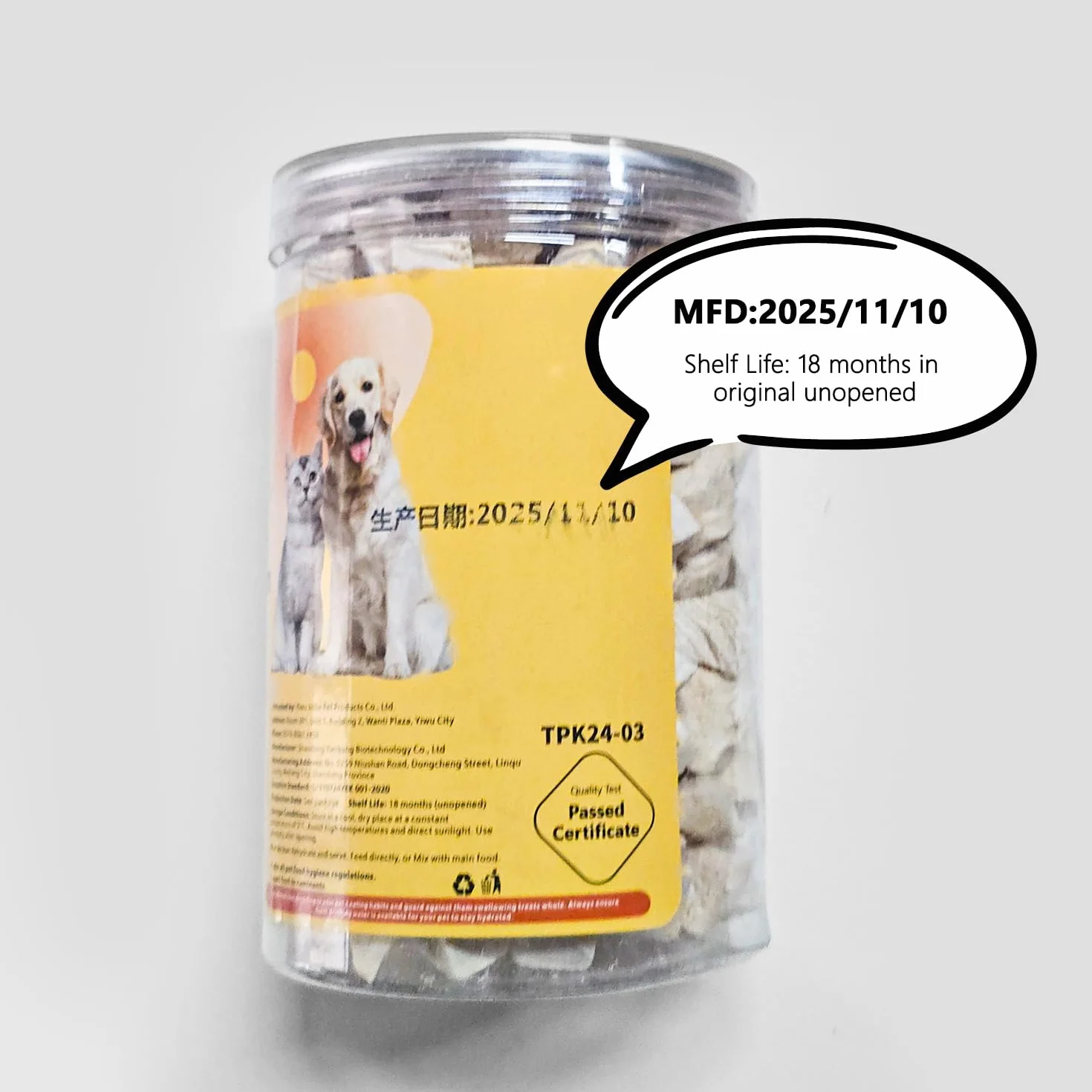 Friandises de poulet lyophilisé pour chats et chiens, riches en protéines, faibles en gras, snack FreezeDried