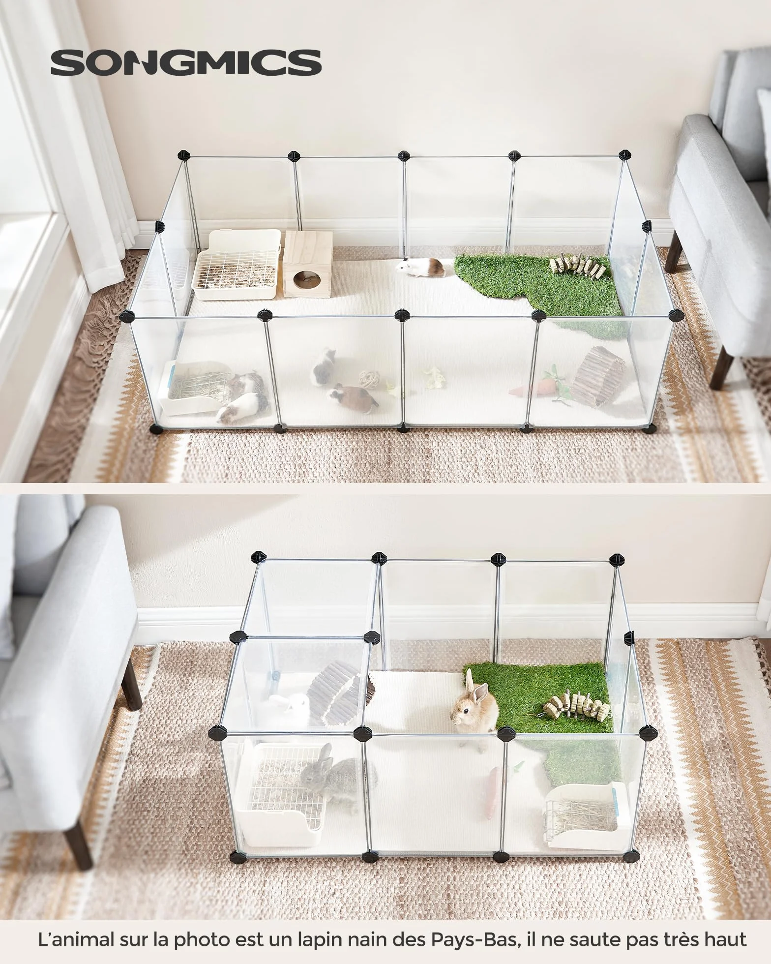 SONGMICS Parc Enclos pour Petits Animaux 140 x 70 x 45 cm Blanc LPC02W