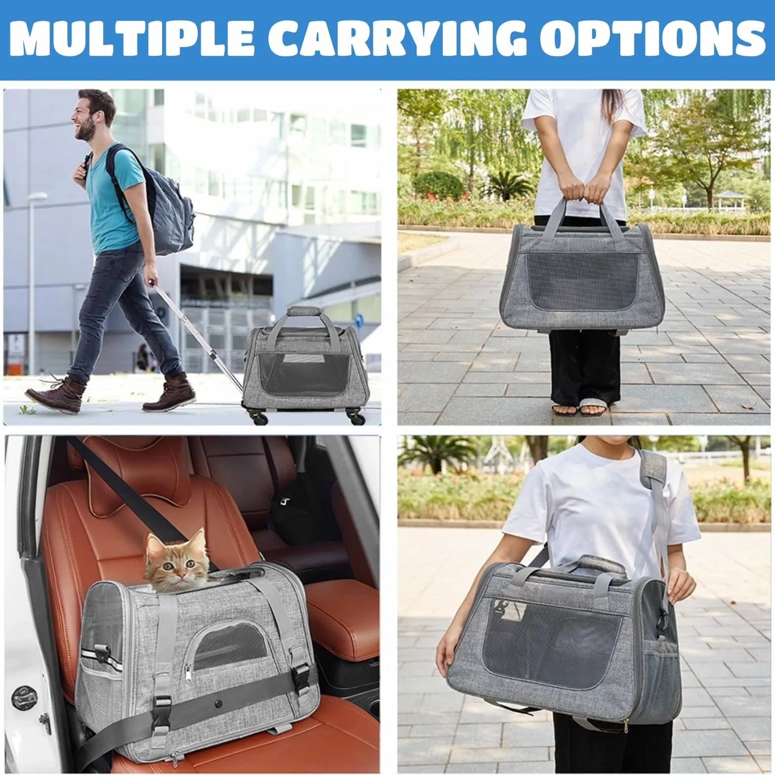 Sac de Transport pour Chat avec Roulettes 2 en 1 Sac à Dos pour Chiens, Visites Vétérinaires, Voyage