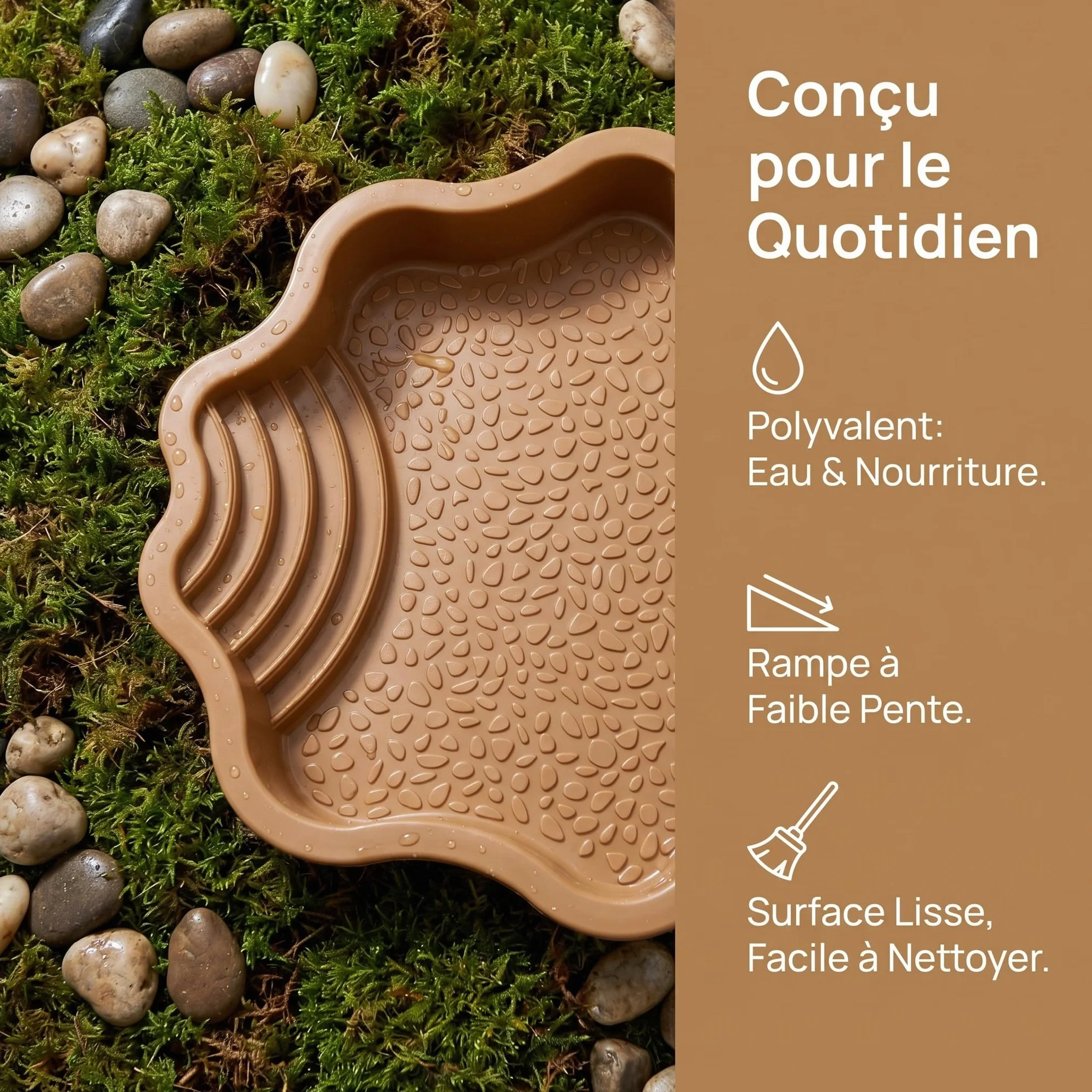 Colcolo Bassin d'eau pour Tortue avec Rampe, Plat d'alimentation pour Reptiles, Lézard, Jaune Brunâtre
