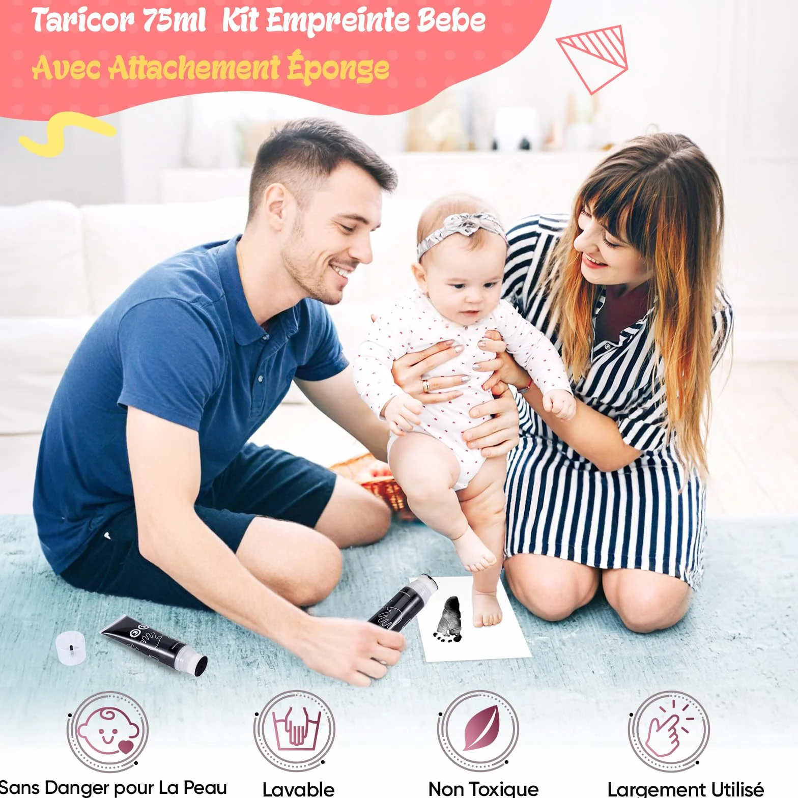 Kit Empreinte Pieds et Mains Bébé Clean Touch Tampons Nouveau-nés Cadeau Souvenir (75ml Noir)