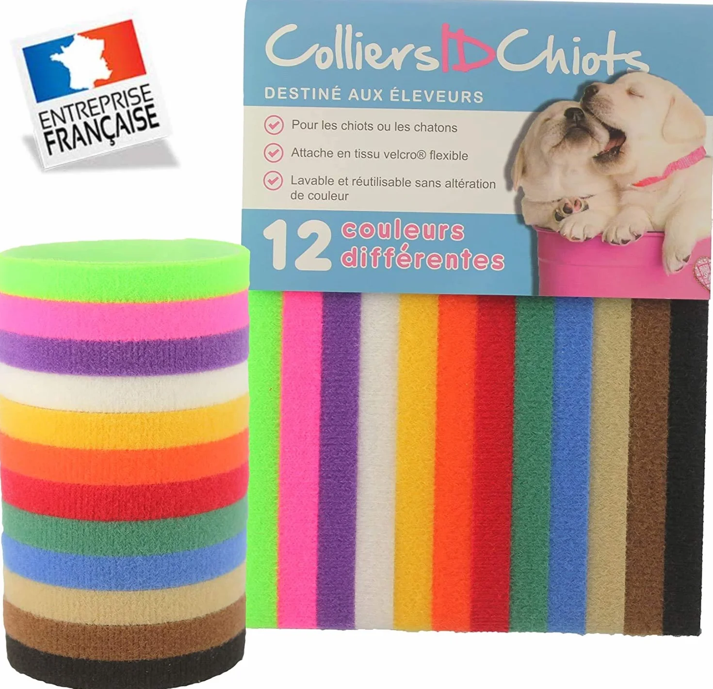 Colliers d'Identification pour Chiots et Chatons Lot de 12 Ruban Auto-Adhésif Réglable