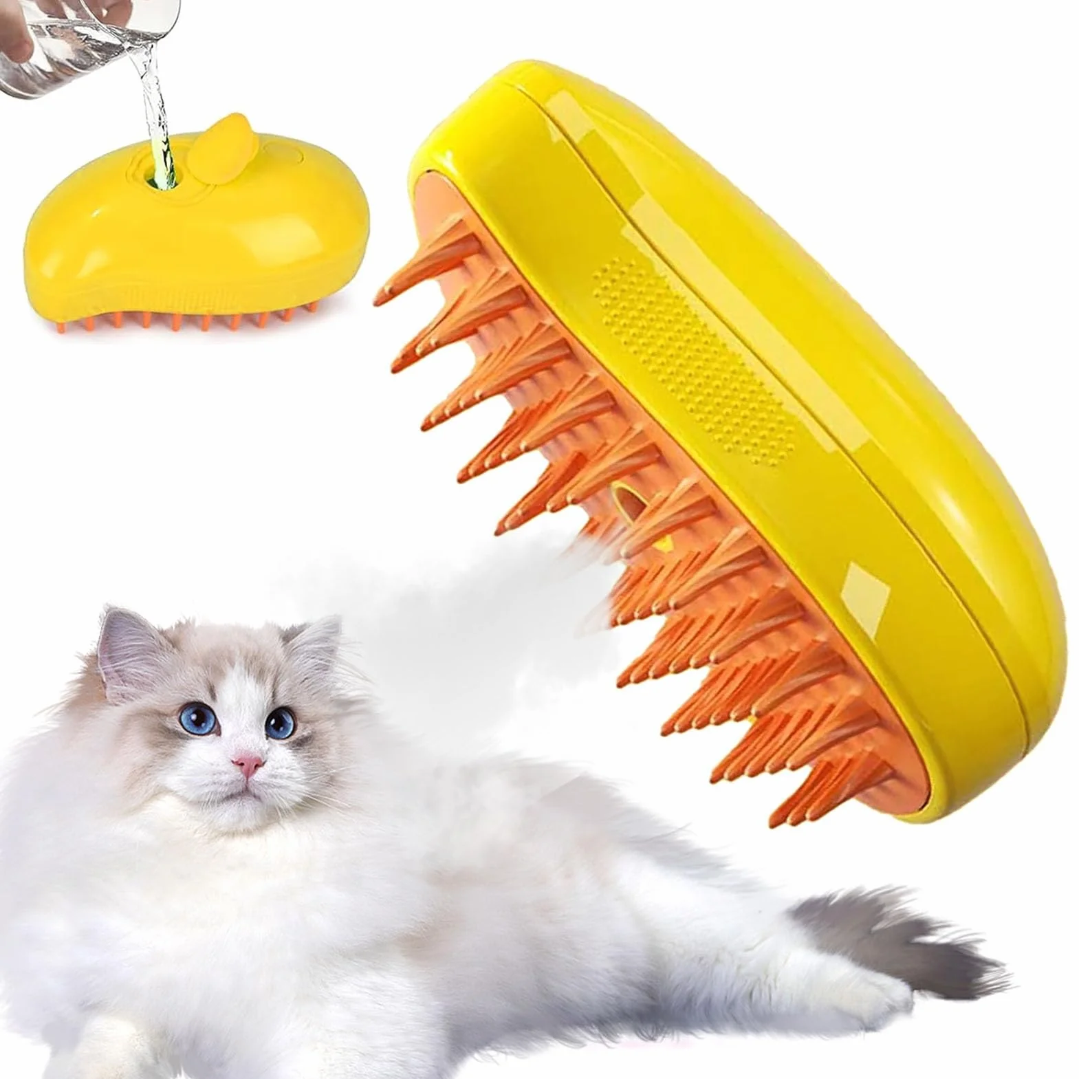 Brosse à Vapeur Chat 3 En 1 Steamy Pour Démêler Les Noeuds Avec Réservoir d'Eau