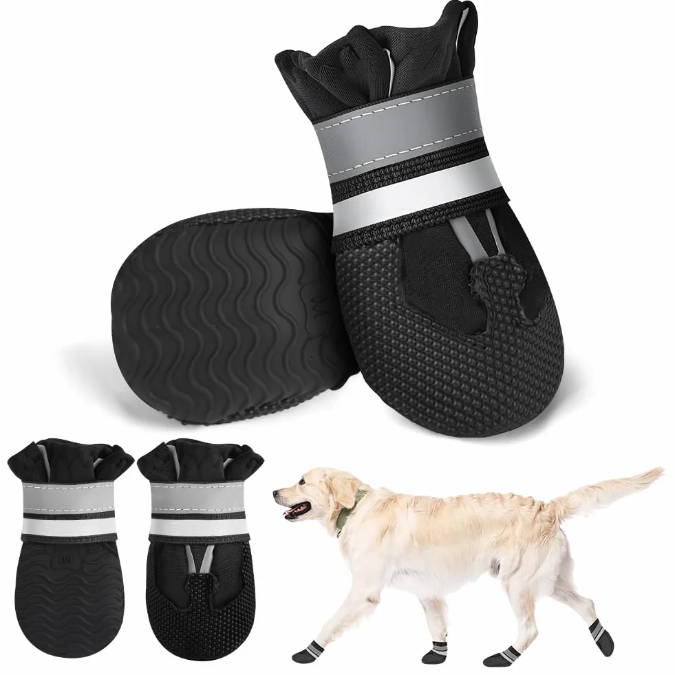 Bottes Chien Imperméables 4 Pièces avec Sangles Réfléchissantes Antidérapant Ajustables