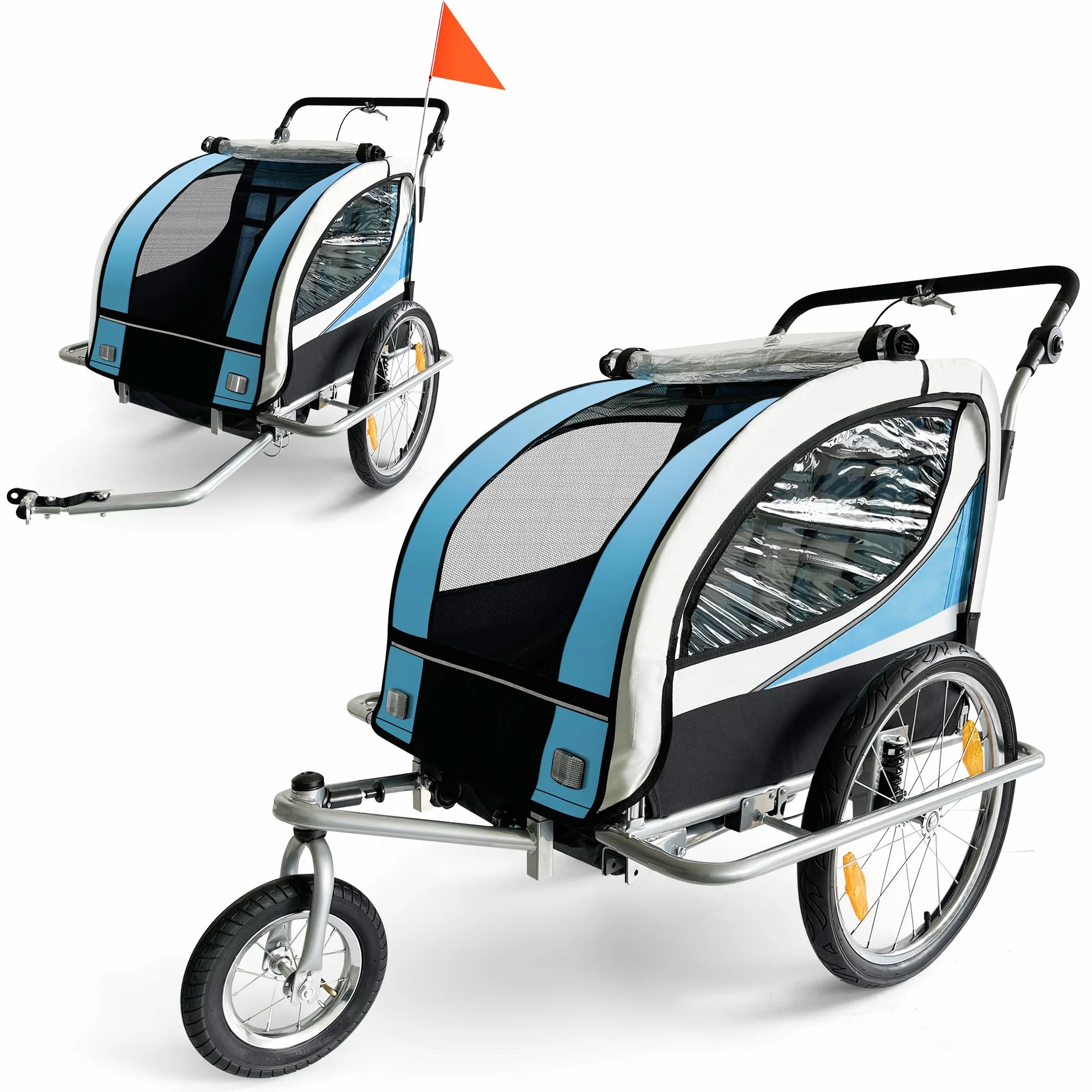 SAMAX Remorque Vélo Convertible Jogger 2en1 360° Rotatif pour 2 Enfants