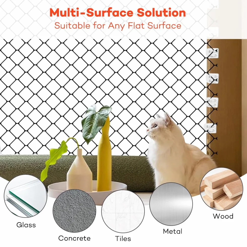 Lot de 50 crochets adhésifs pour filet de chat - Résistant aux intempéries et UV - Transparent