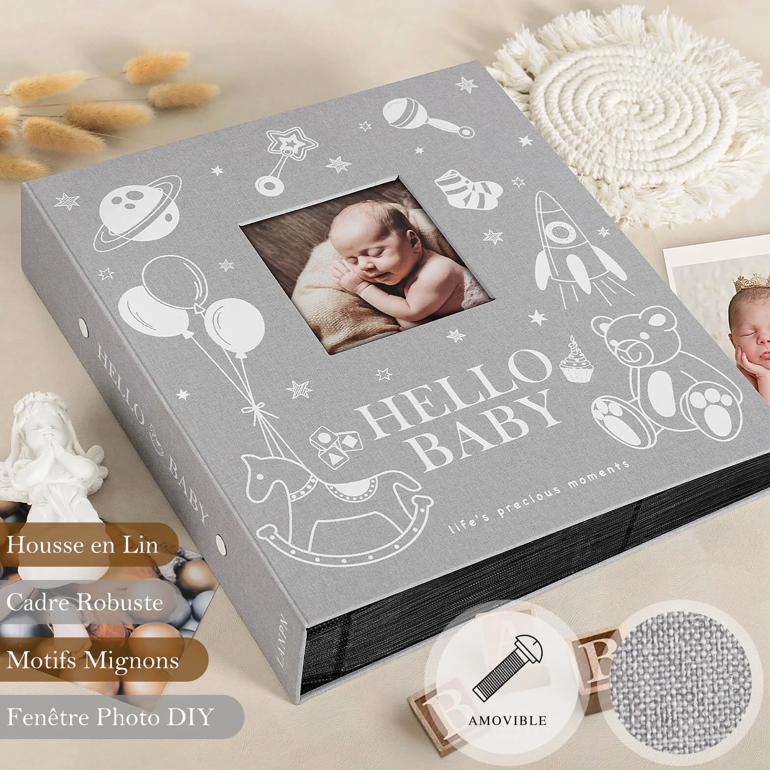 Album Photo Bébé 10x15 600 Pochette Gris Baby Photo Album Cadeau Naissance