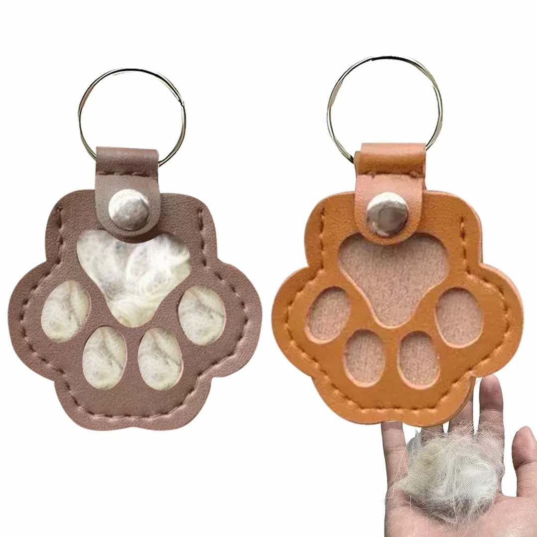Porte-clés commémoratif en cuir en forme de patte de chien et chat, boîte à souvenirs pour poils d'animaux