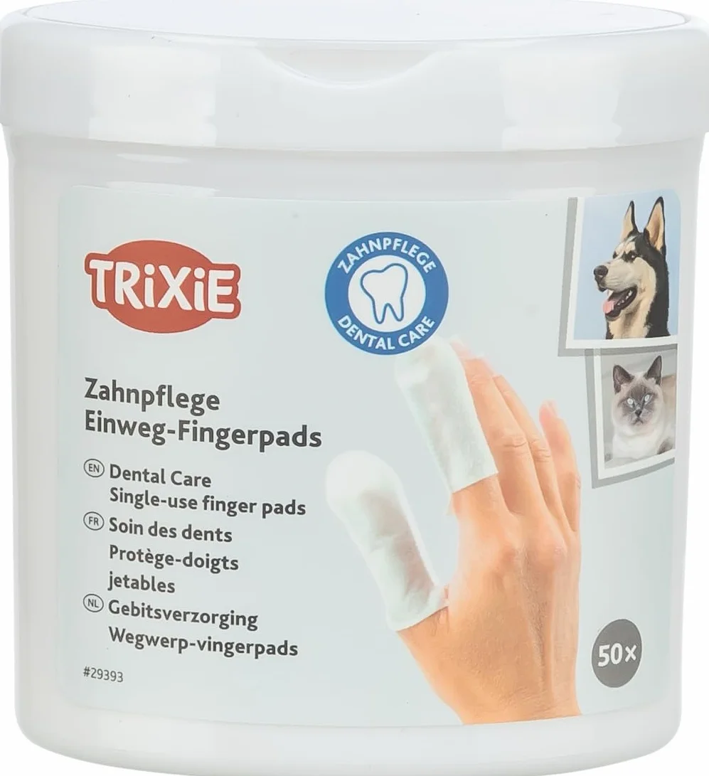 TRIXIE Lingettes dentaires jetables pour chiens chats petits animaux – Alternative brosse à dents – Menthe 50 pièces