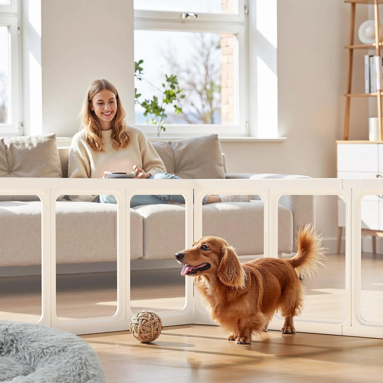 Gardner Pet Enclos pour Chien Transparent Acrylique 128x85x60cm 9 PCS + 1 Panneaux avec Porte Parc à Chiot Modulable Intérieur Blanc