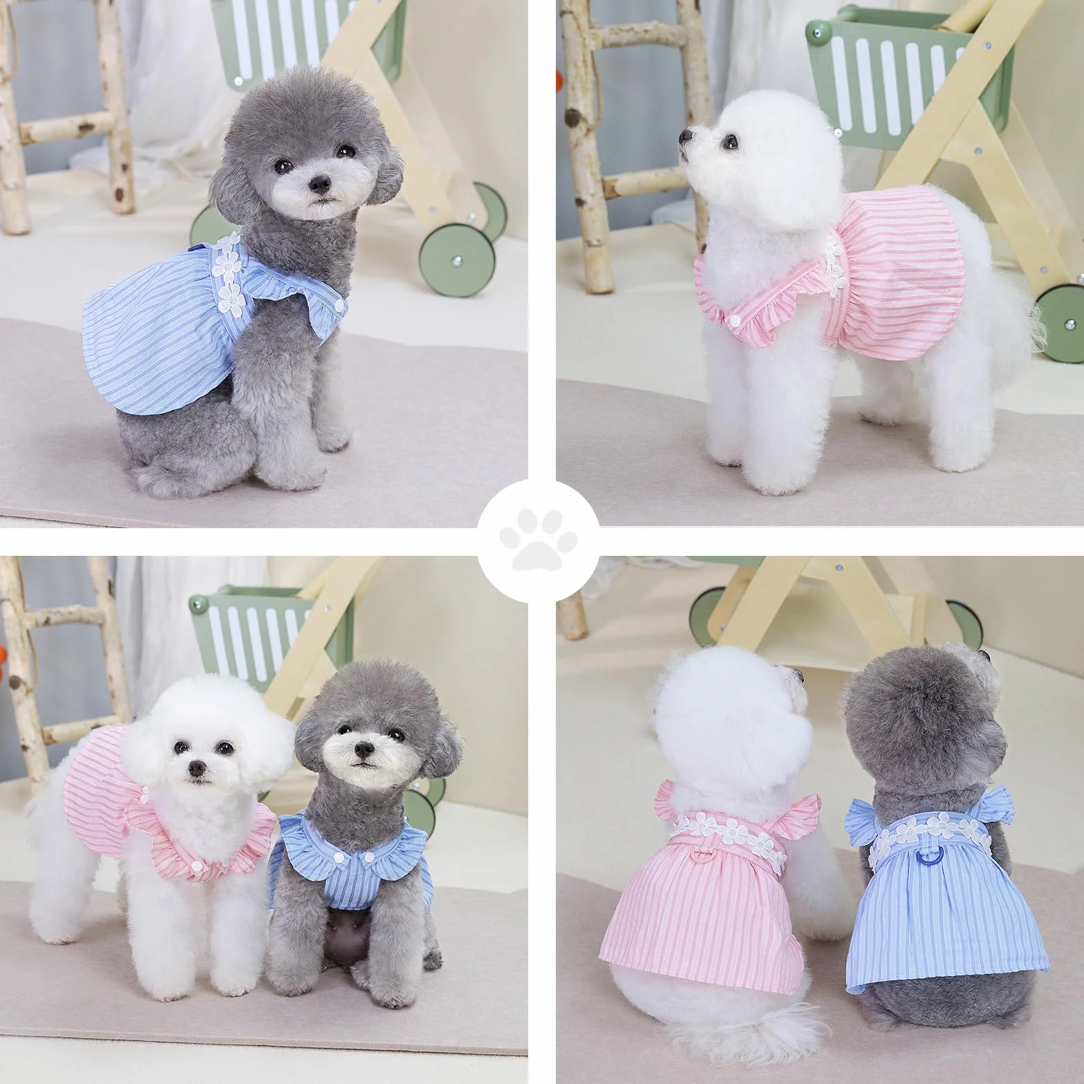 PAIDEFUL Robe d'été élégante pour petit chien Jupe rayée avec broderie florale Costume pour chat et chihuahua