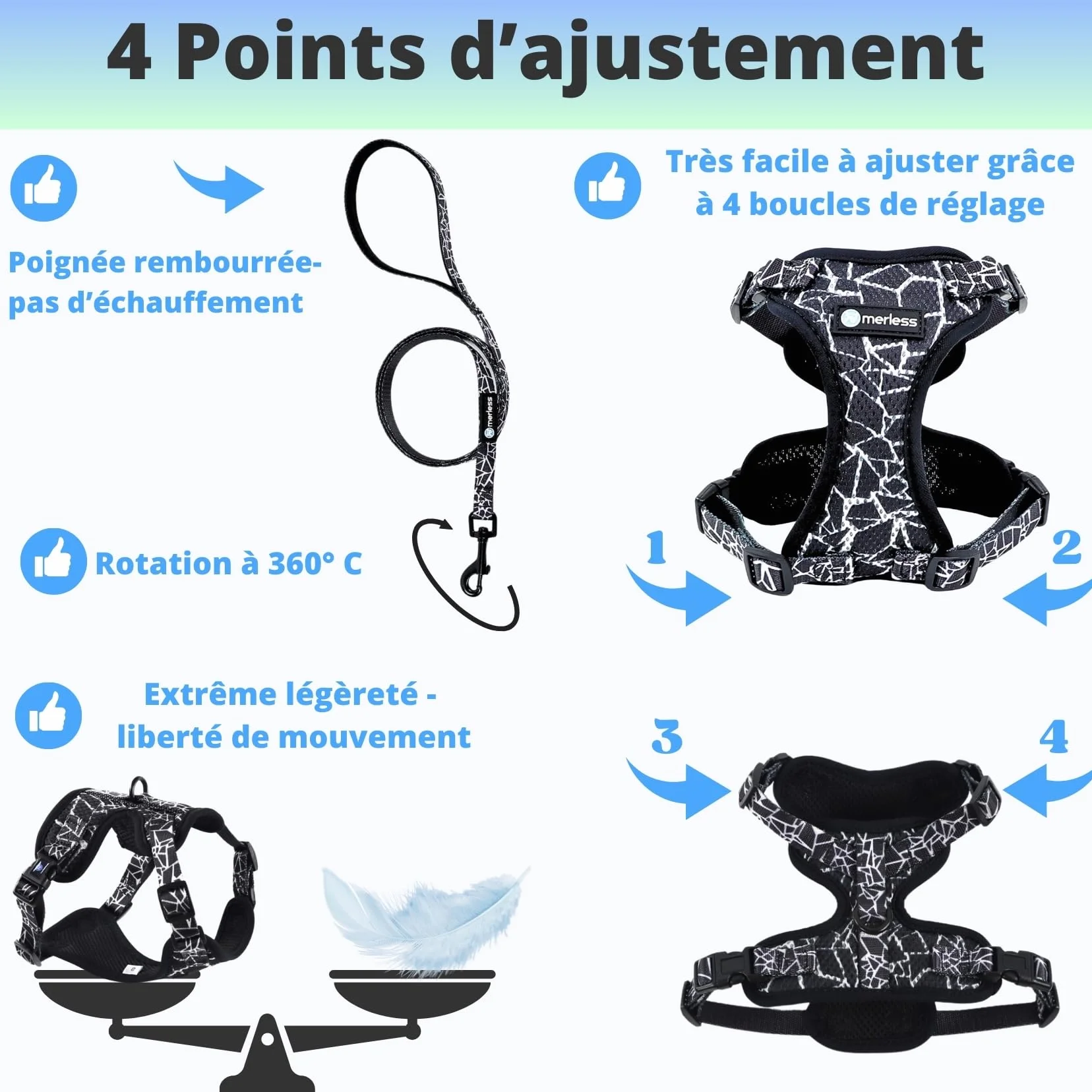 Harnais et Laisse pour Chien Chiot Chat Arnet Anti Traction XS Noir 1,2-3kg Coffret Cadeau