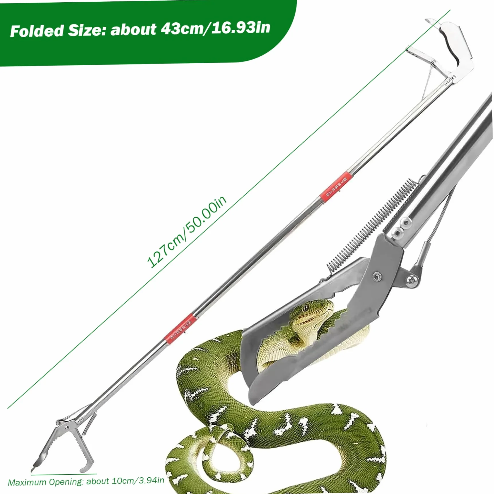 Snake Grabber Tool 50 3 Sections Acier Inoxydable Portable pour Anguille Poisson Reptile