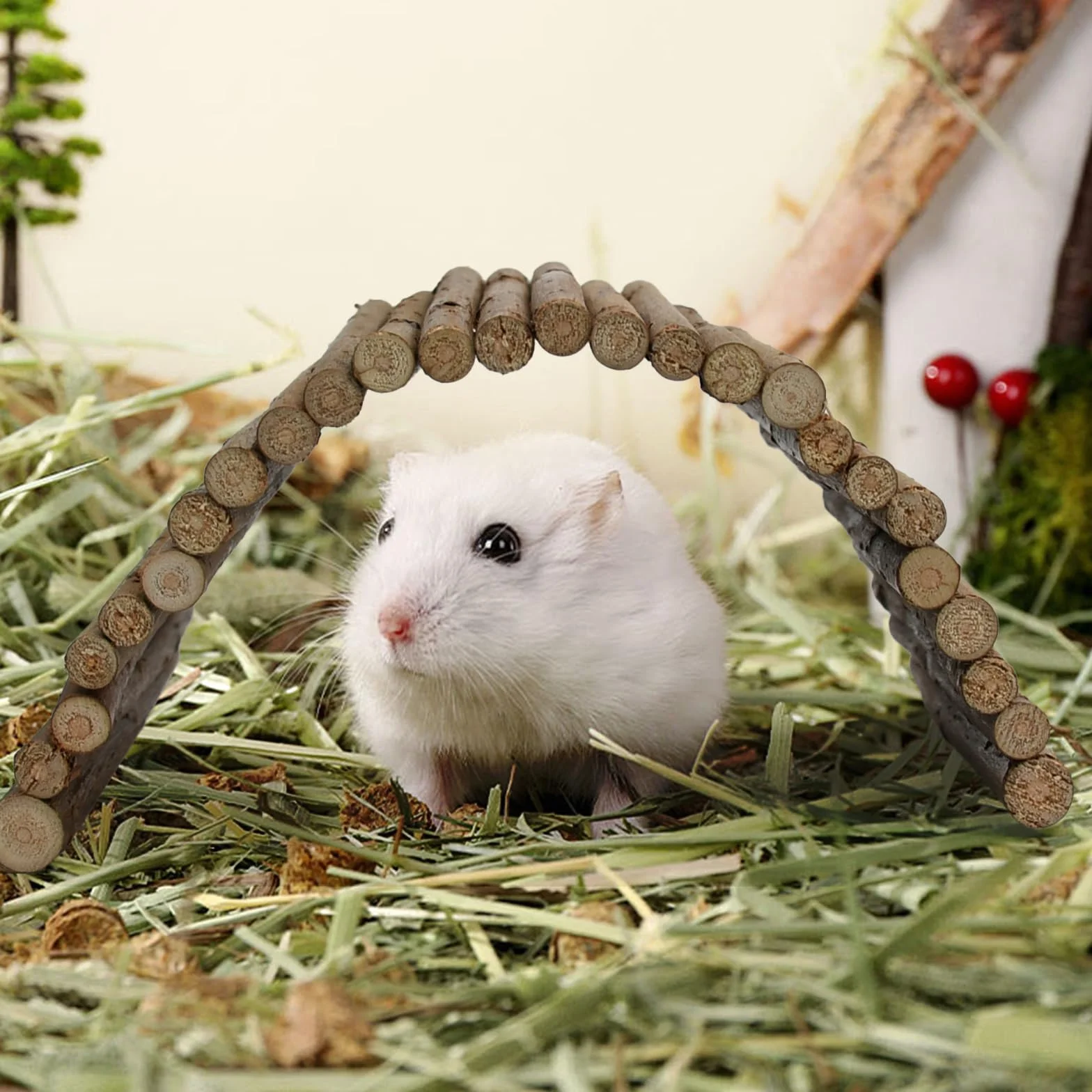 Accessoires Lapin Hamster en Bois Naturel, Pont Tunnel Flexible pour Rongeurs, Jouet pour Cage Lapin