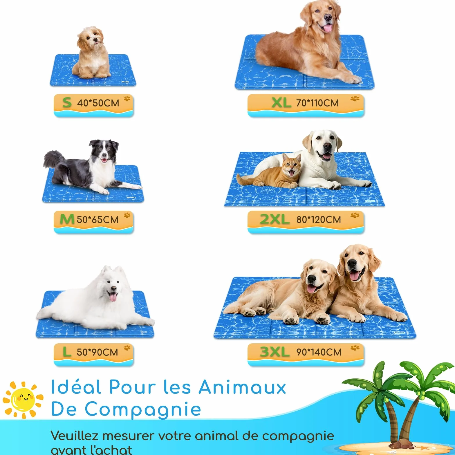 Nobleza Tapis de Refroidissement pour Chiens 65x50cm Bleu Auto-refroidissant Gel Non-Toxique