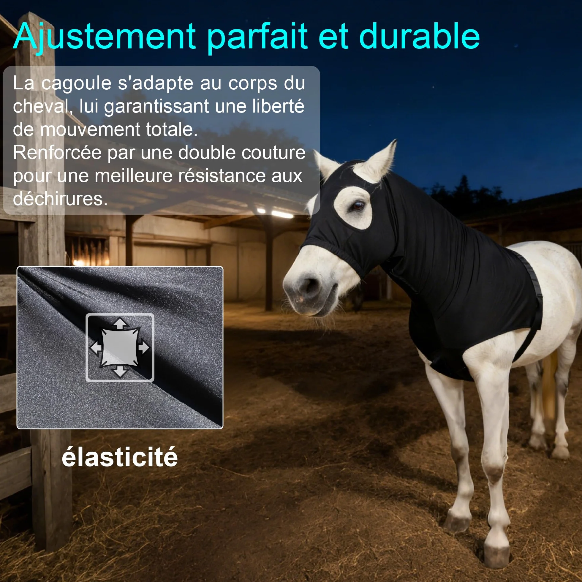 Cagoule Élastique Cheval avec Fermeture Éclair Noir Medium