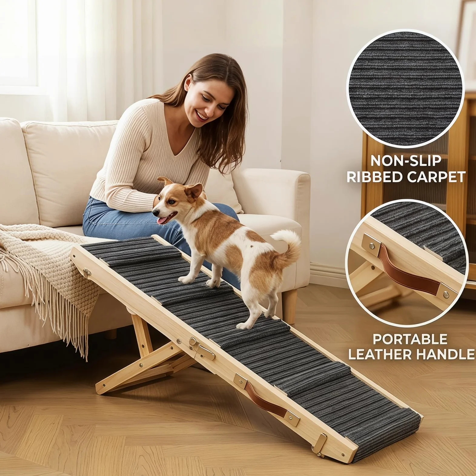 Escalier pour chien - Rampe de sécurité pliable et antidérapante - Extra large et réglable en hauteur - Charge maximale de 100 kg - Pour voiture, canapé, lit et petits chiens à la maison et en voyage