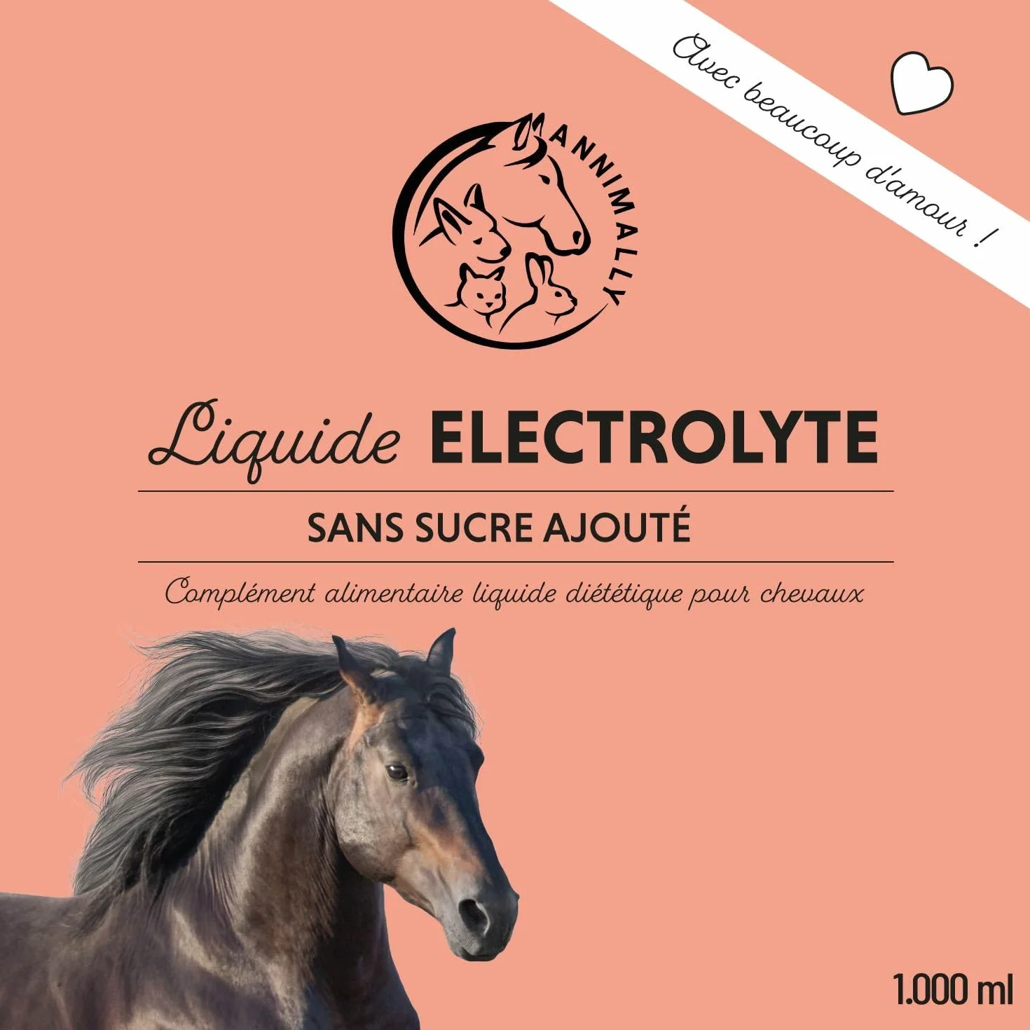 Annimally Électrolytes Liquides pour Chevaux 1000ml Sodium Potassium Acerola Calcium Magnésium Vitamine B sans Sucre