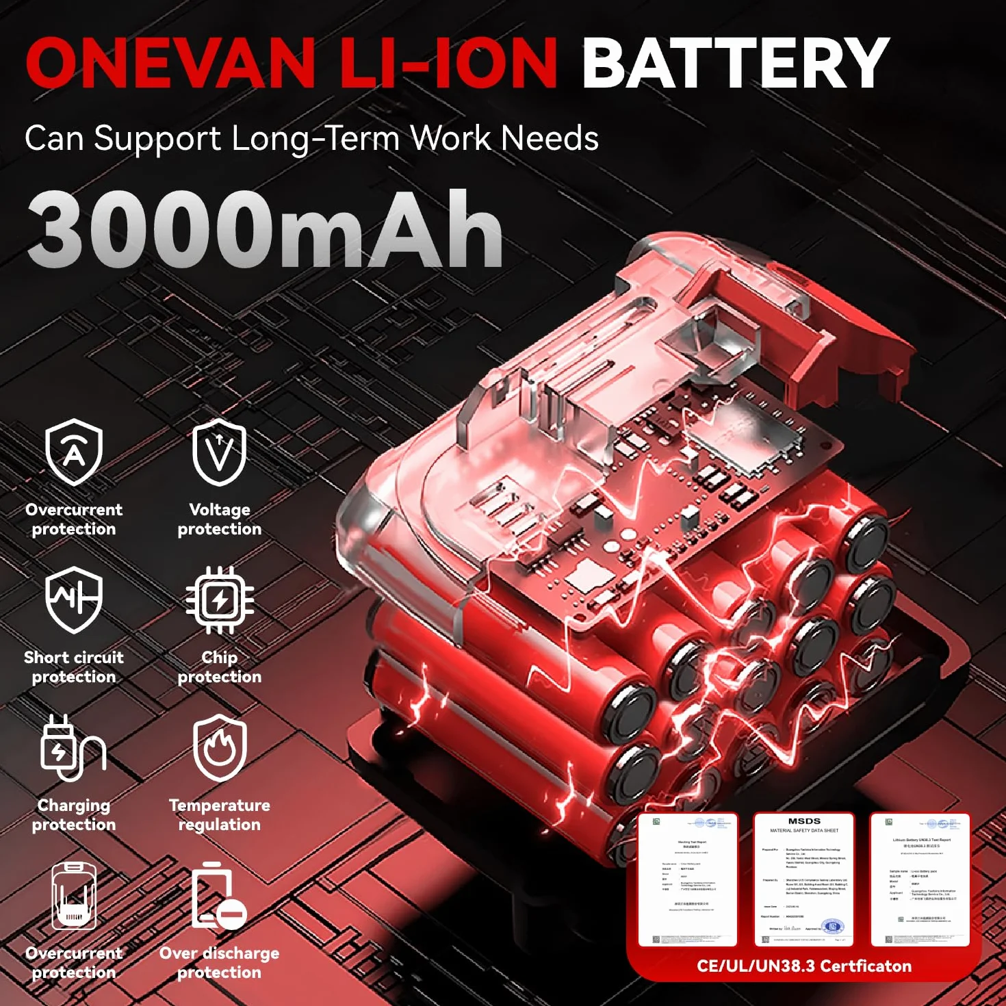 ONEVAN Tondeuse à moutons sans fil 500 W 6 vitesses 13 dents 2 batteries 3.0Ah Rouge