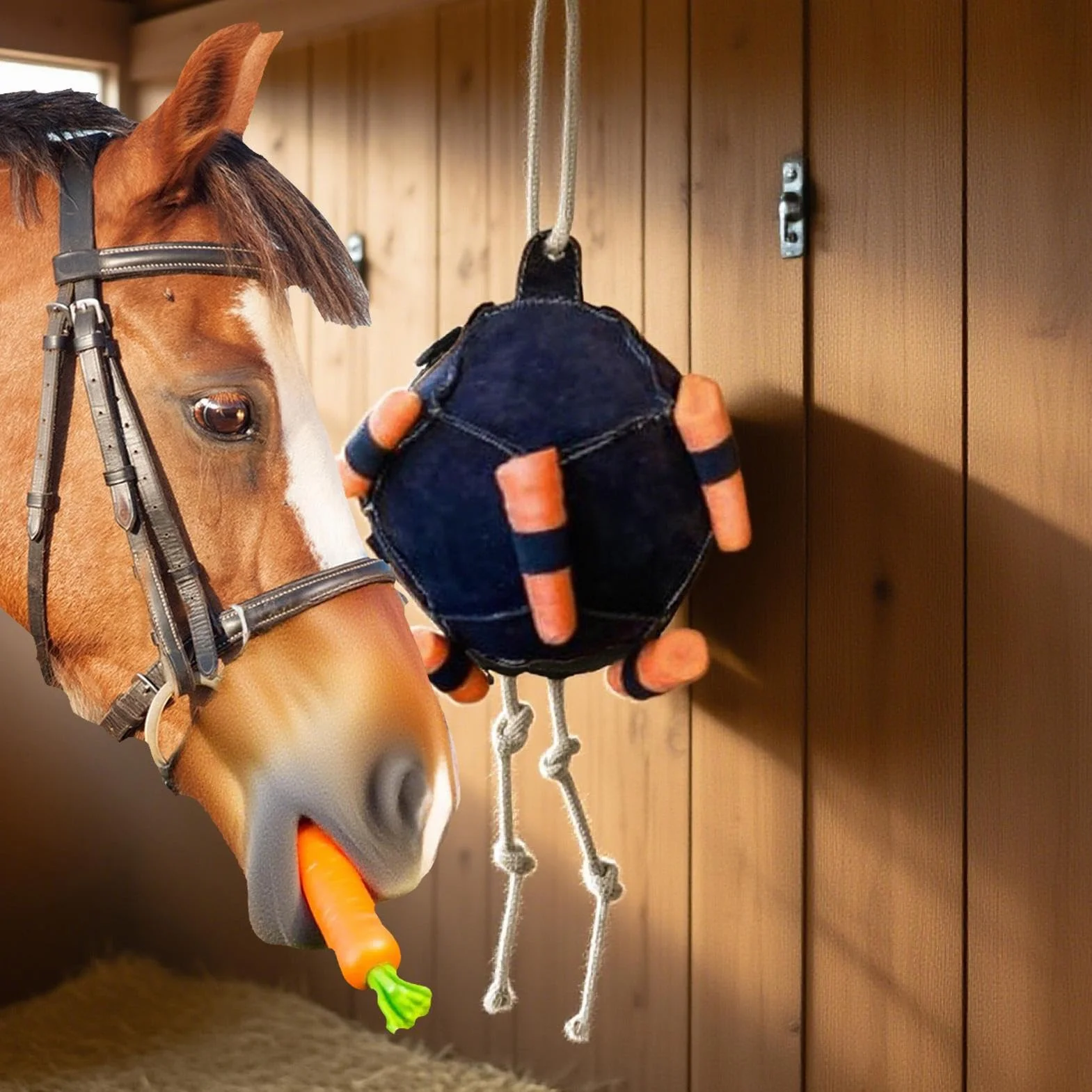 Jouet d'enrichissement pour chevaux Balle de gâterie en forme de carotte Mangeoire lente