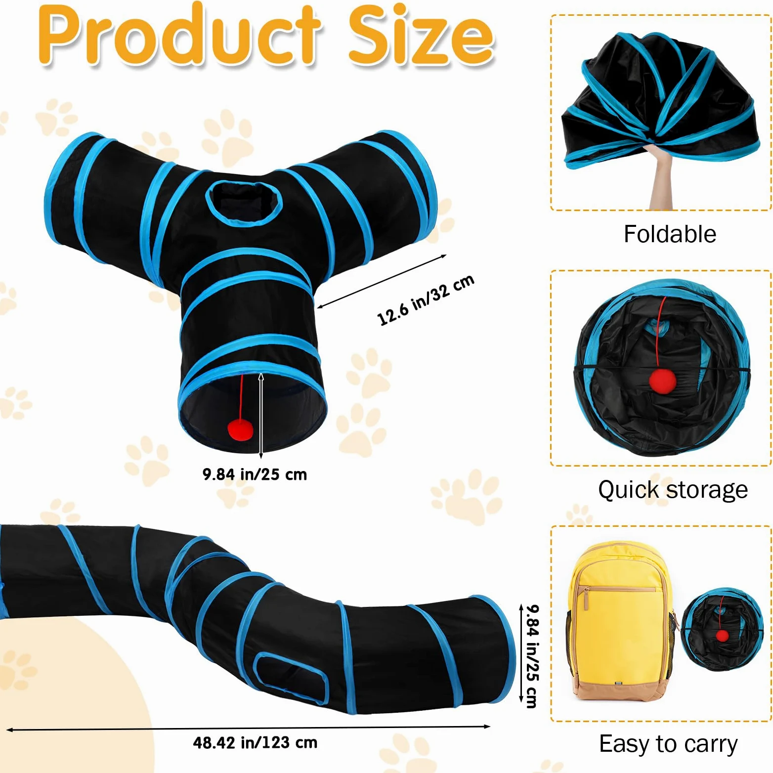Poen Lot de 22 jouets pour chat avec 2 tunnels pliables et 20 jouets interactifs en plumes pour chat, souris moelleuse, balles froissées, pour chat, chaton et chiot (bleu, noir)
