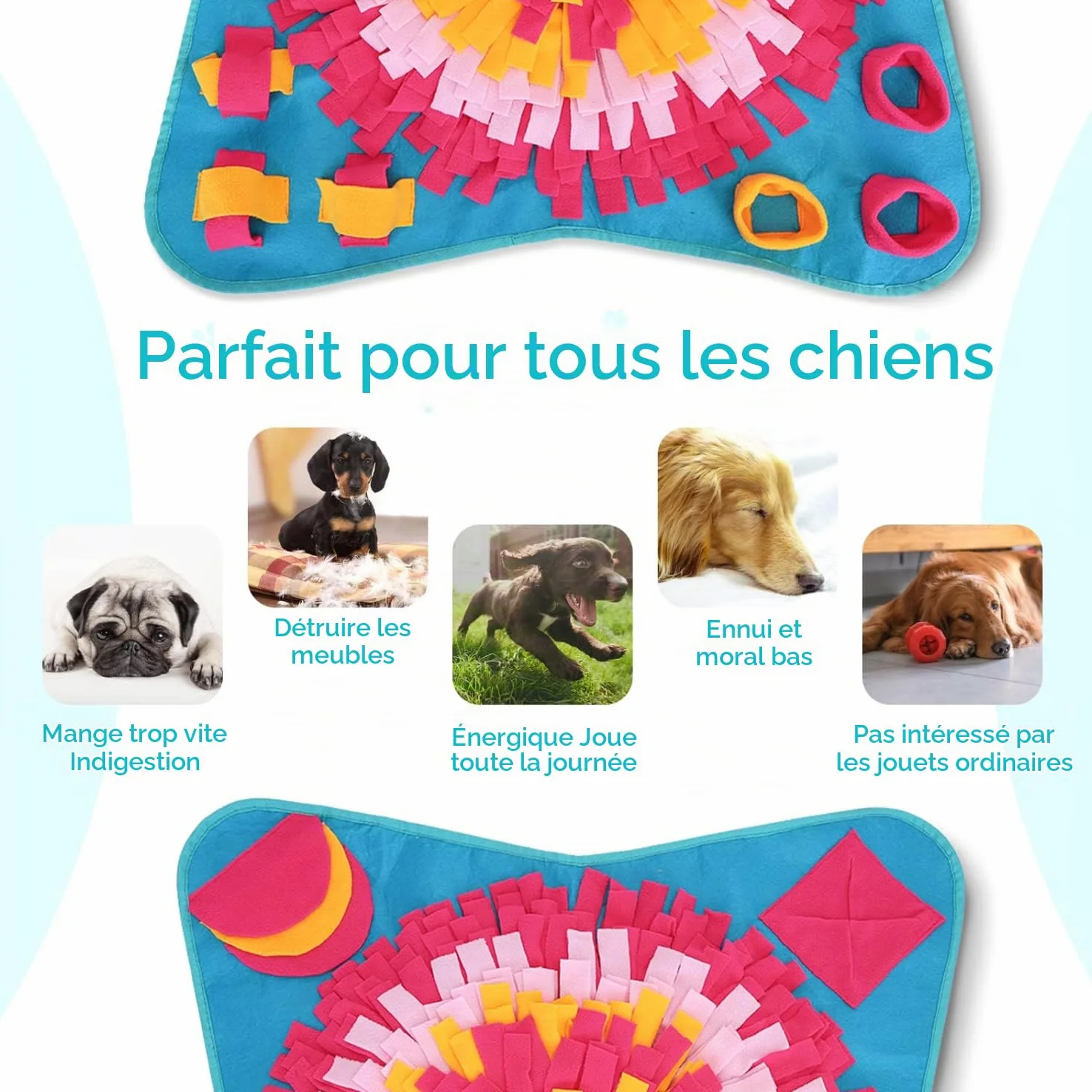Nobleza 70 * 70cm Tapis Fouille Chien Snuffle Mat, Alimentation Lente Jouet Reniflant Couverture Pliable, Durable, Lavable