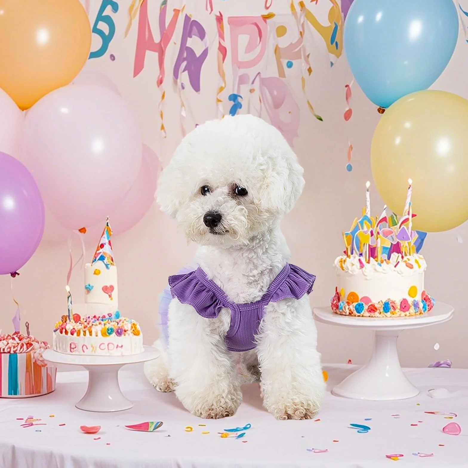 Robe d'anniversaire pour Chien C'est Mon Anniversaire, Robe Tutu Violette avec Volants et Dentelle