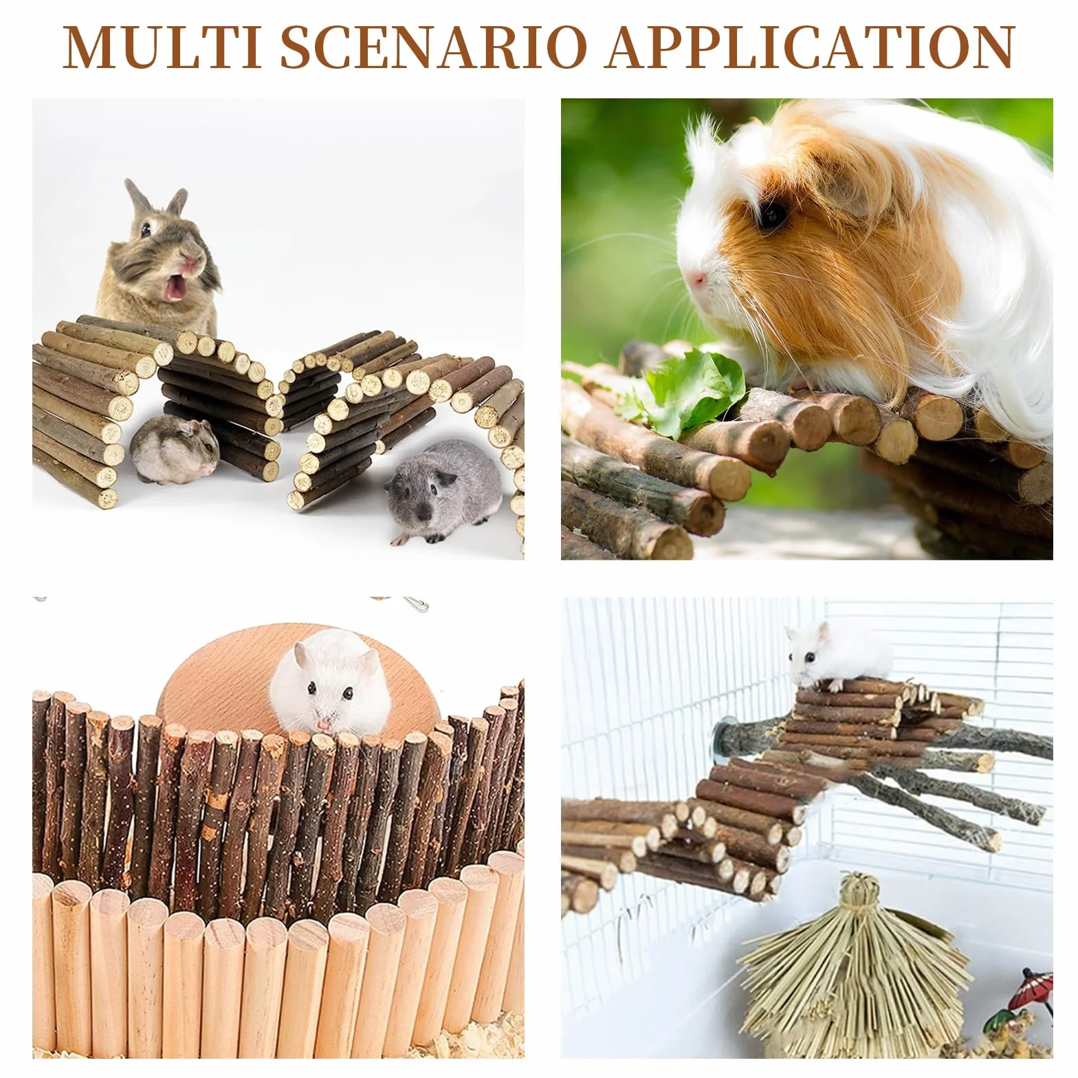 Accessoires Lapin Hamster en Bois Naturel, Pont Tunnel Flexible pour Rongeurs, Jouet pour Cage Lapin