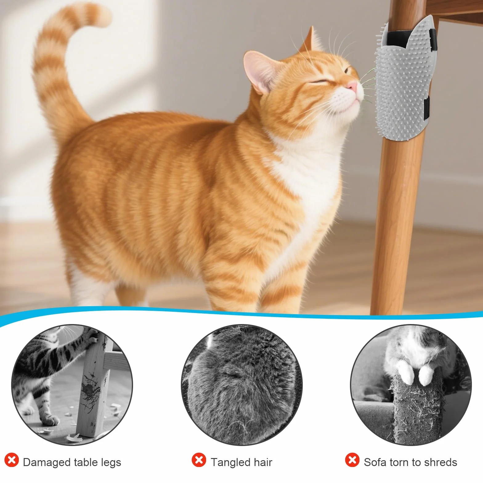 Grattoir Chat Brosse Toilettage Chien Massage Mural Accessoire Chats Interieur Gris