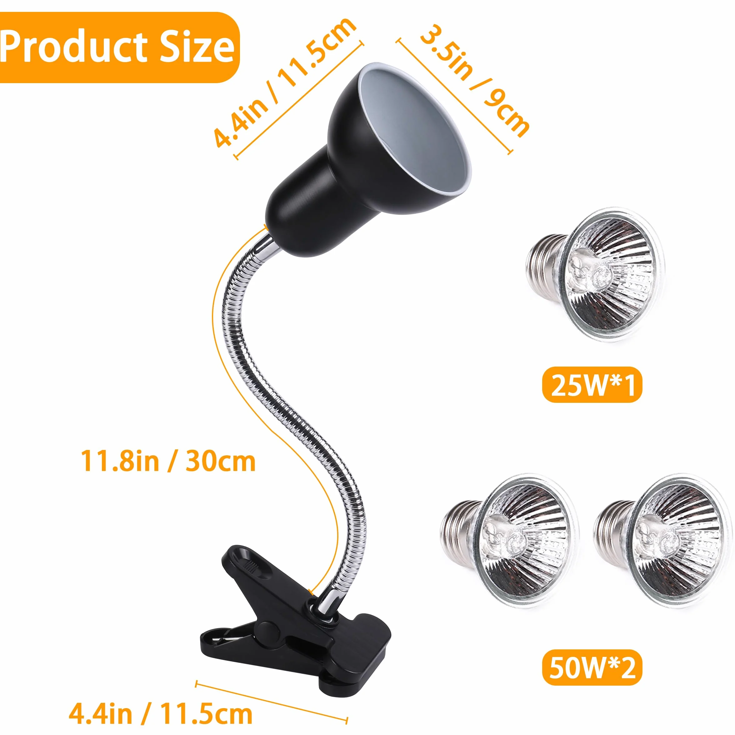 Lampe Chauffante UV Tortue Terrestre UVA UVB 2×50W 1×25W Pince Pivotante 360° Col de Cygne Flexible